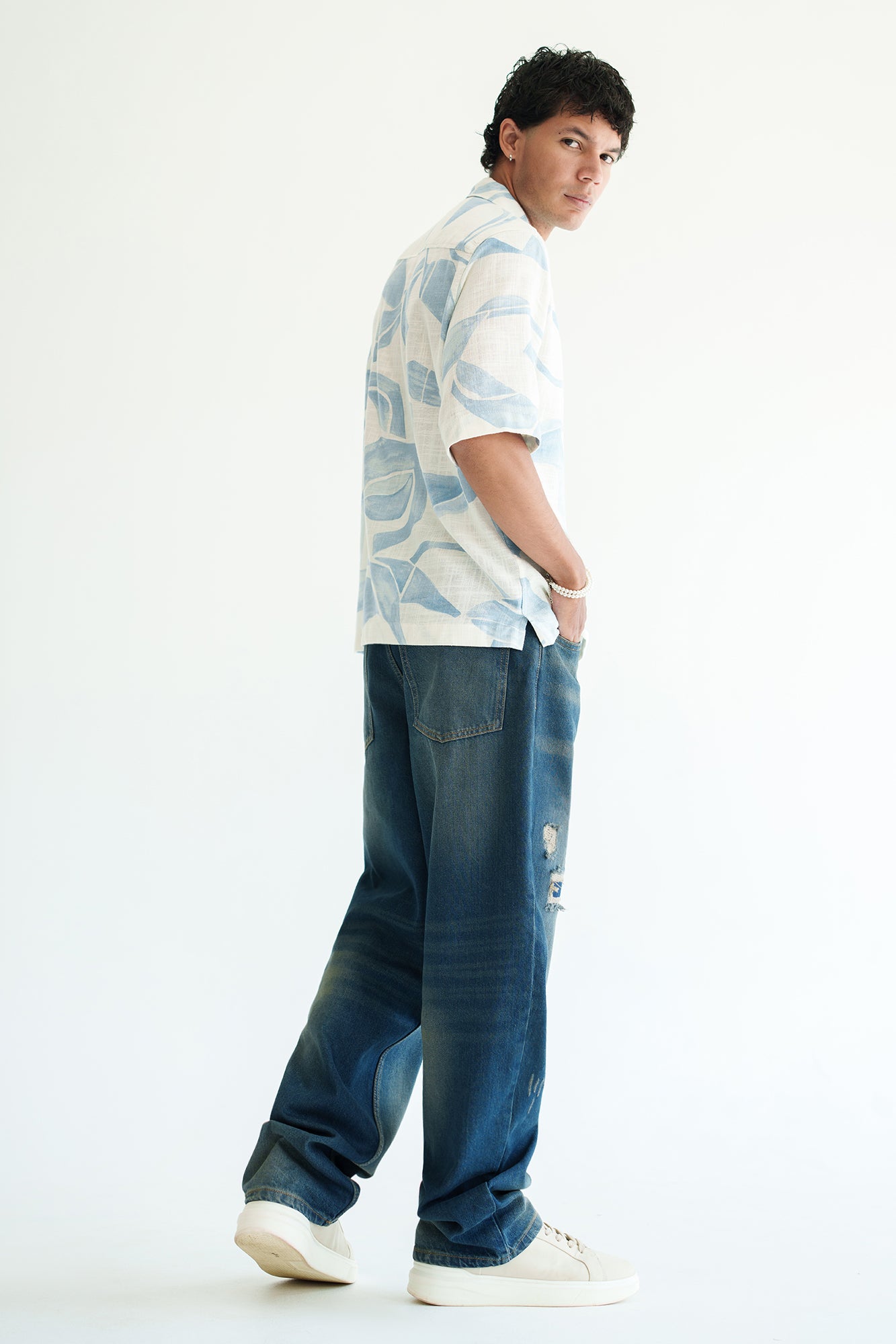 Vintage Distressed Men's Baggy Straight Jeans