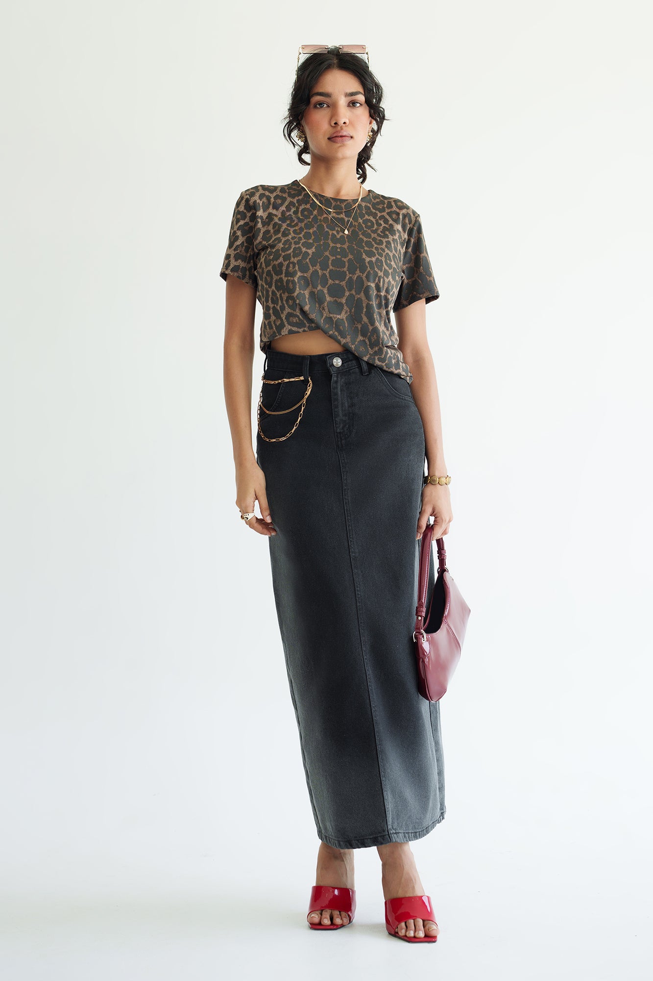 Moonfade Long Straight Denim Skirt