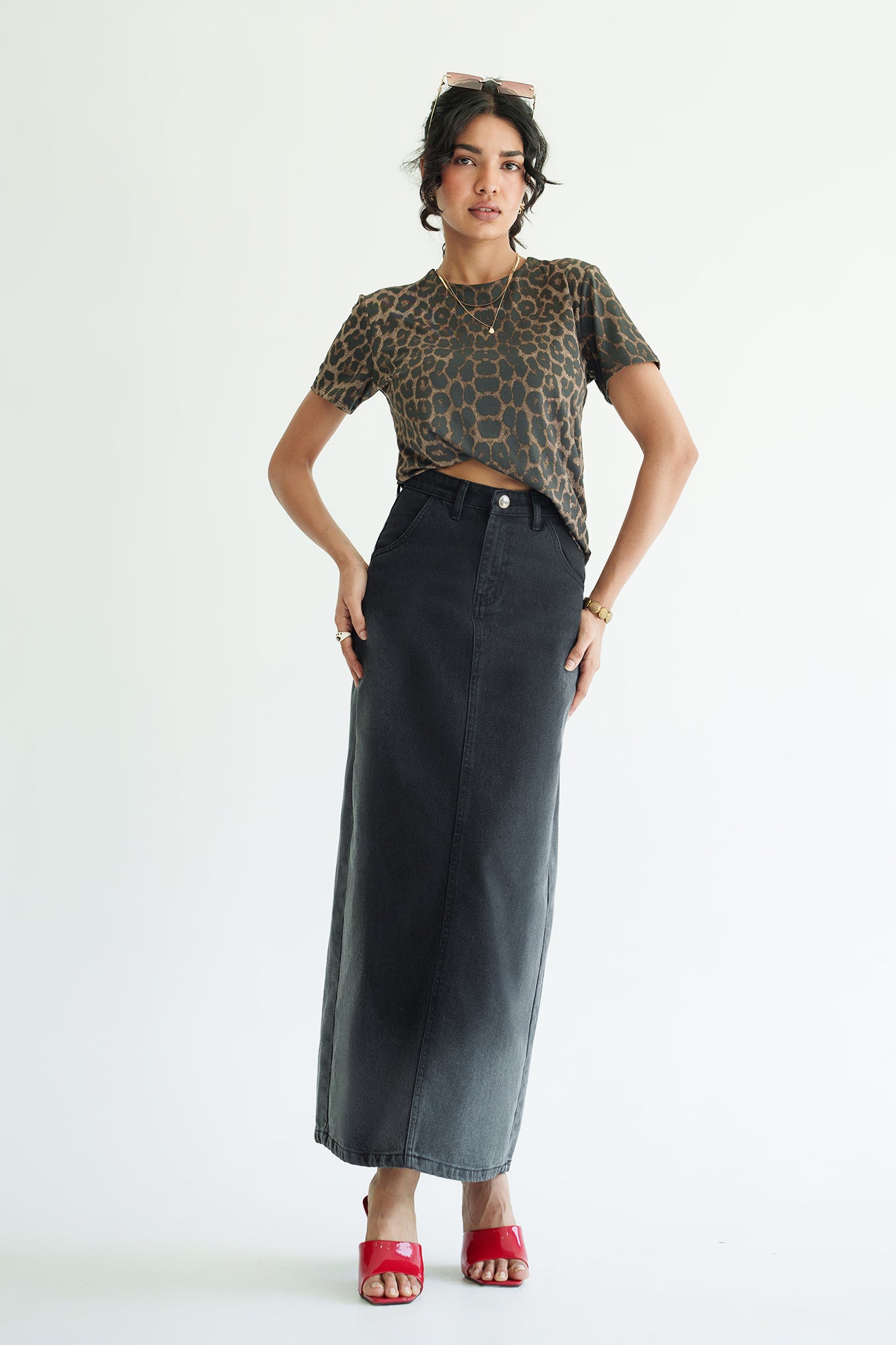 Moonfade Long Straight Denim Skirt