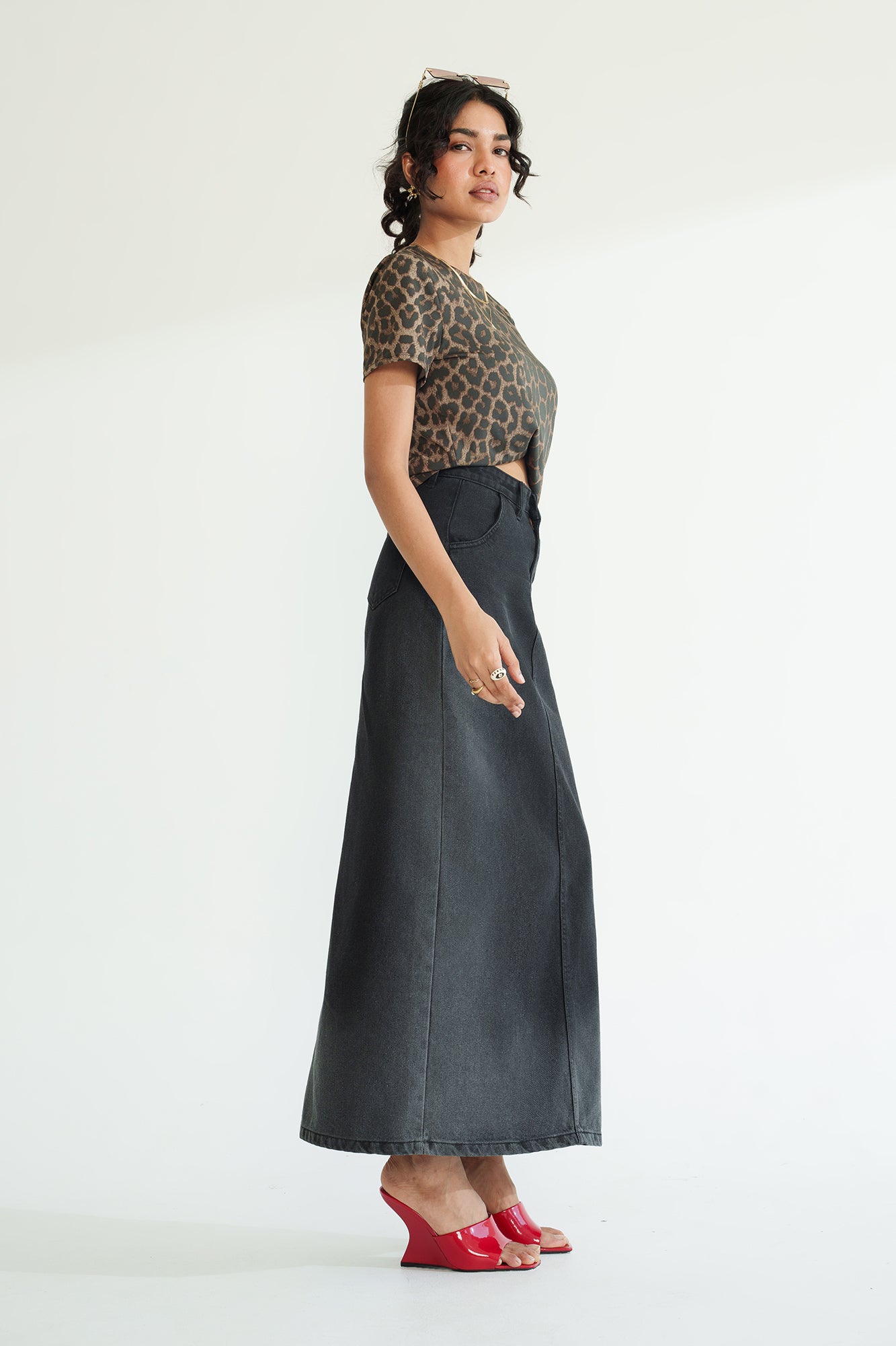 Moonfade Long Straight Denim Skirt