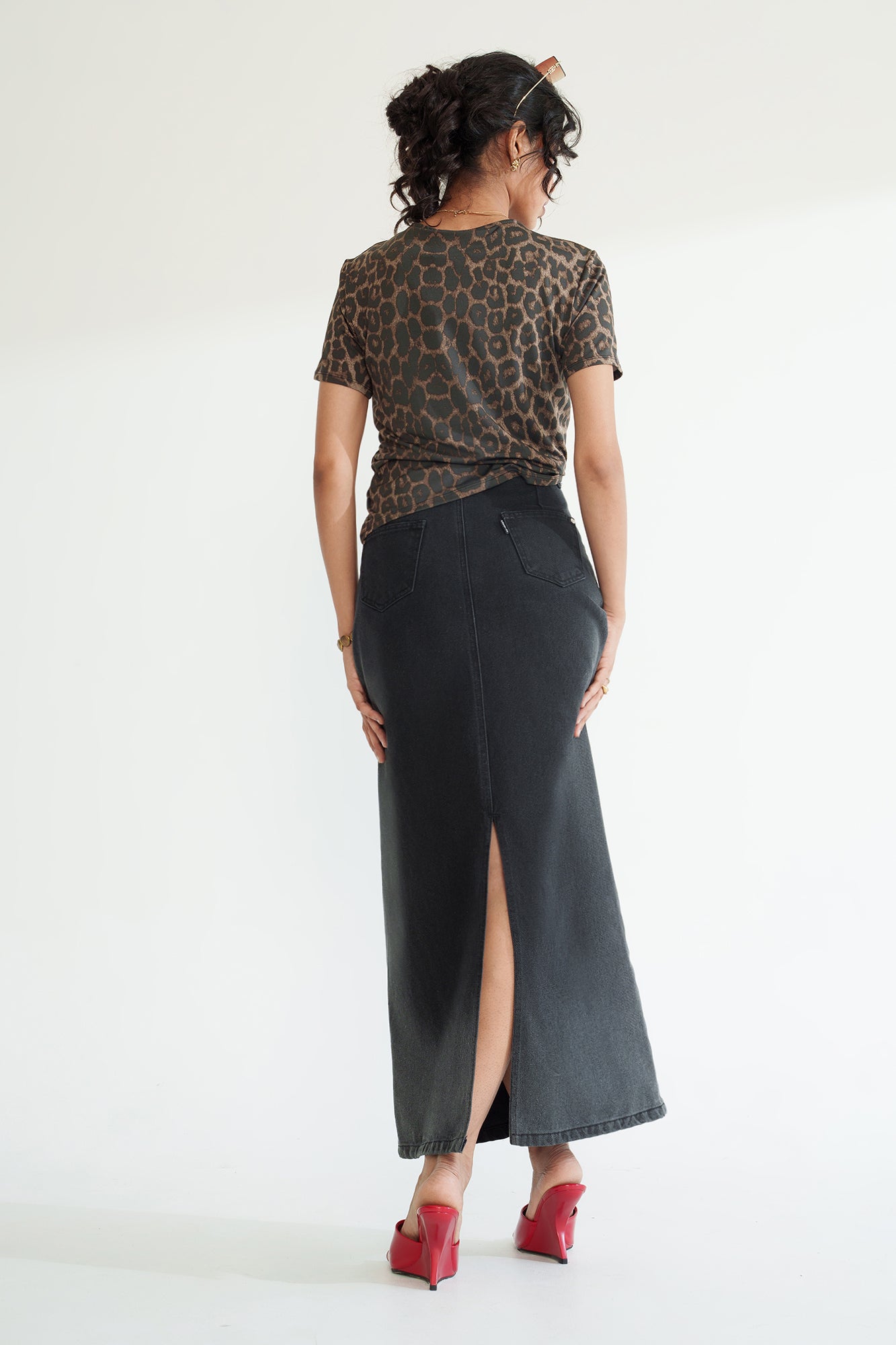 Moonfade Long Straight Denim Skirt