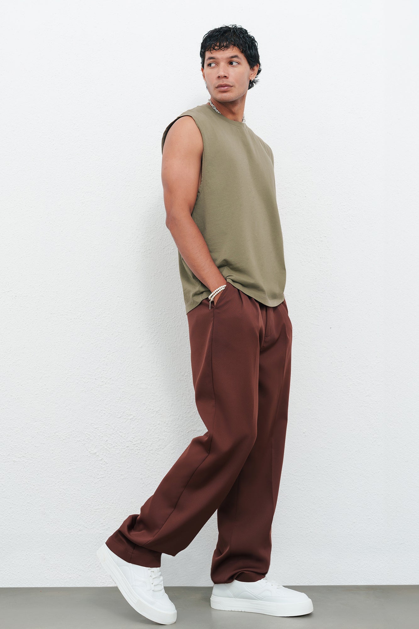 Truffle Brown Adjustable Men's Straight Korean Pants
