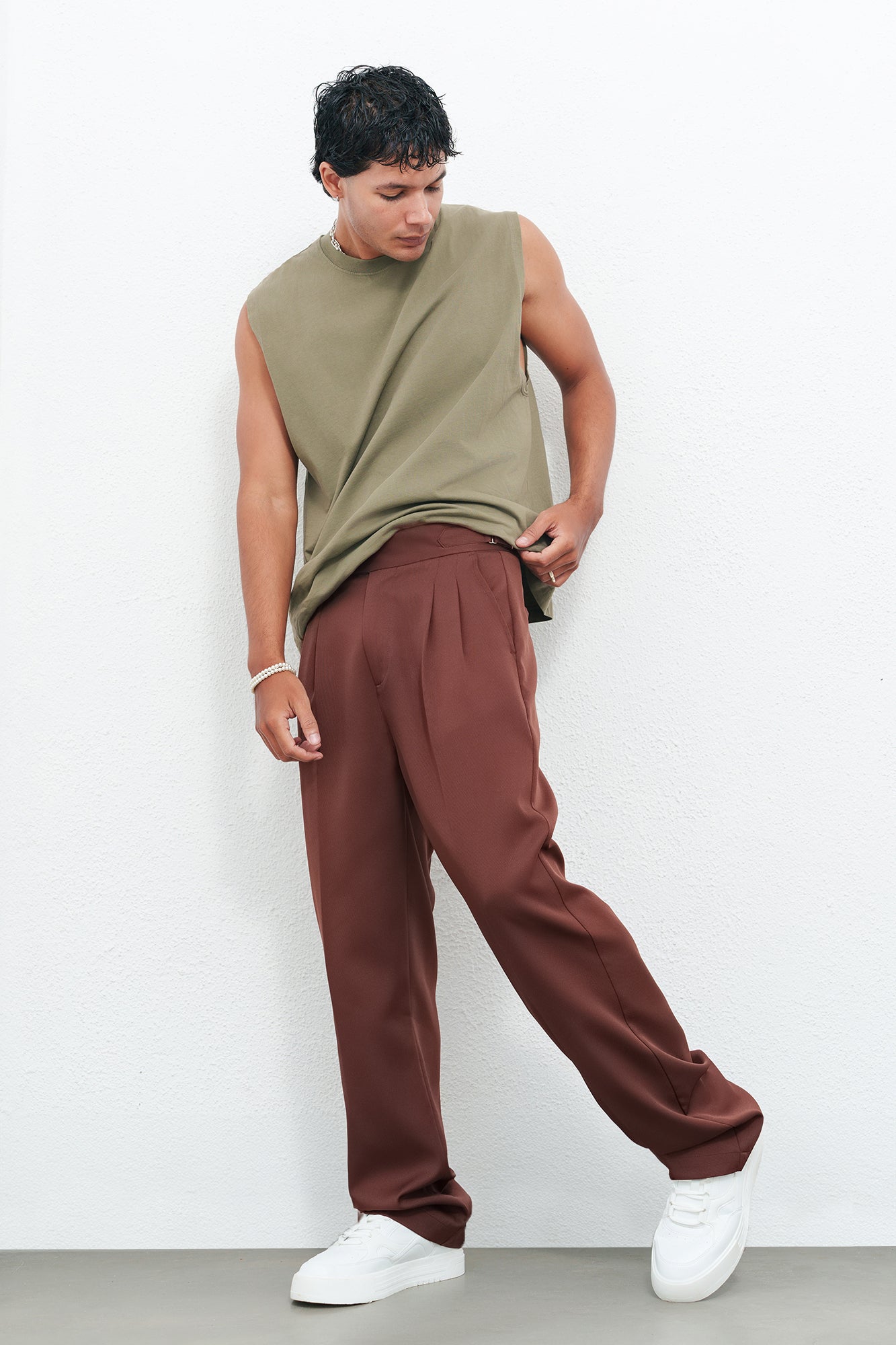 Truffle Brown Adjustable Men's Straight Korean Pants