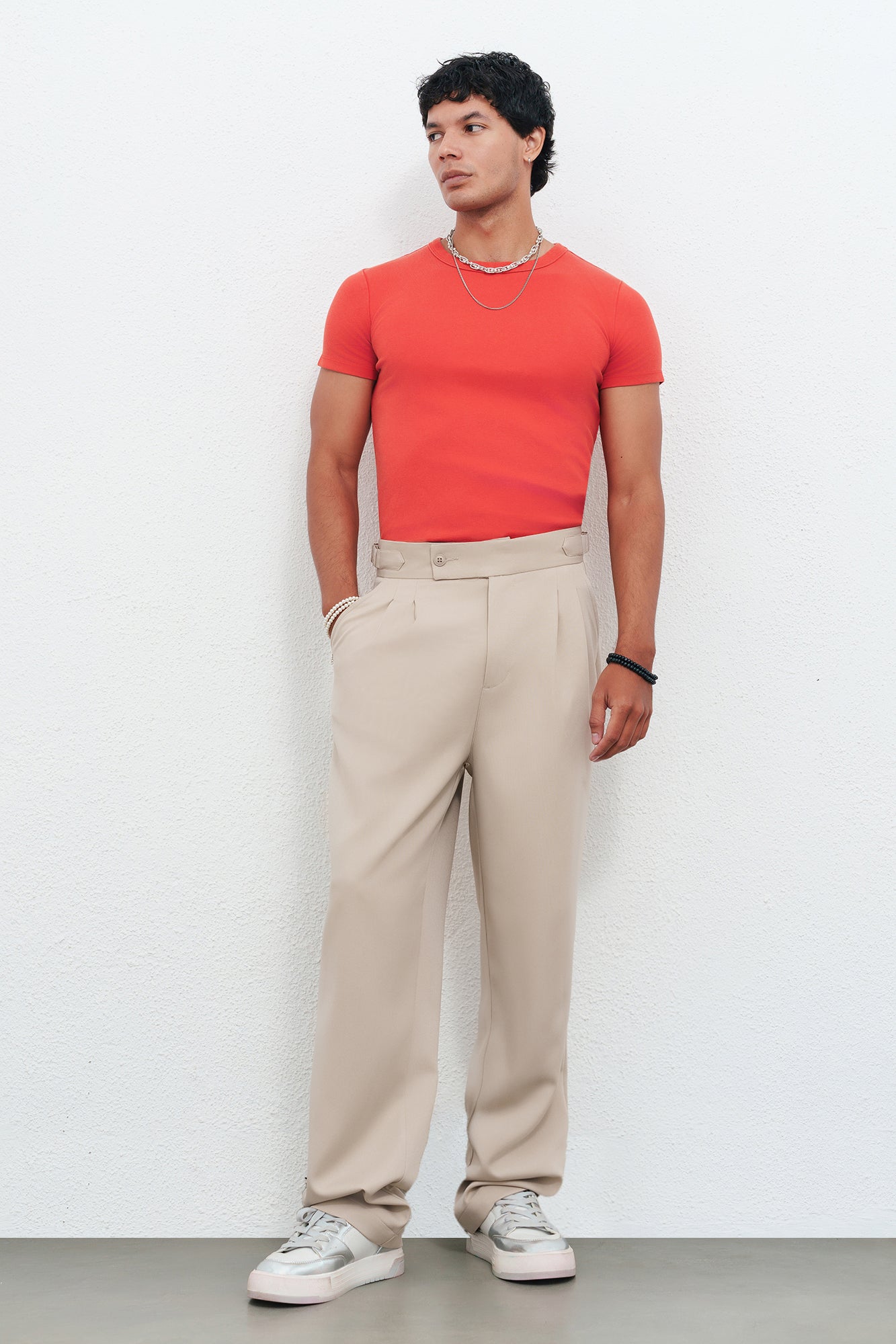 Ash Taupe Adjustable Men's Straight Korean Pants