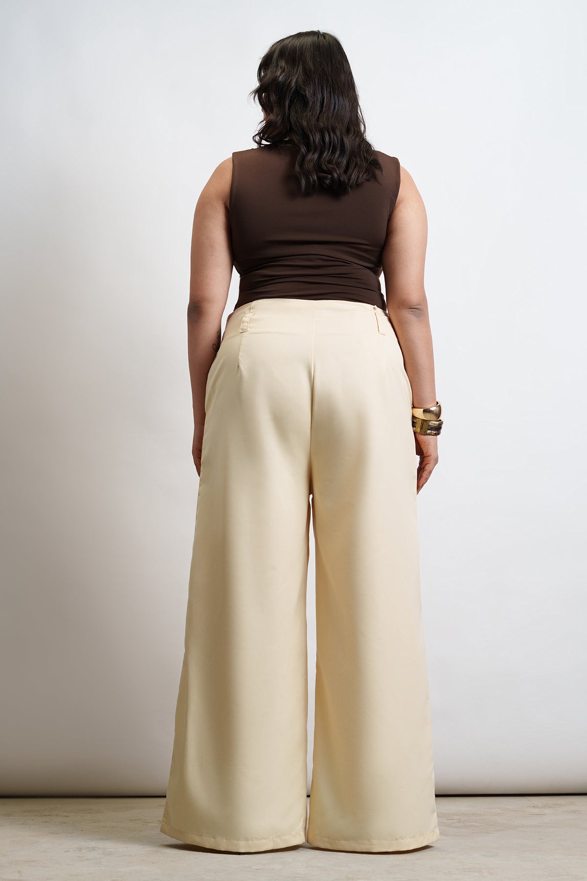 Butter Yellow Front Slit Curve Flared Korean Pants