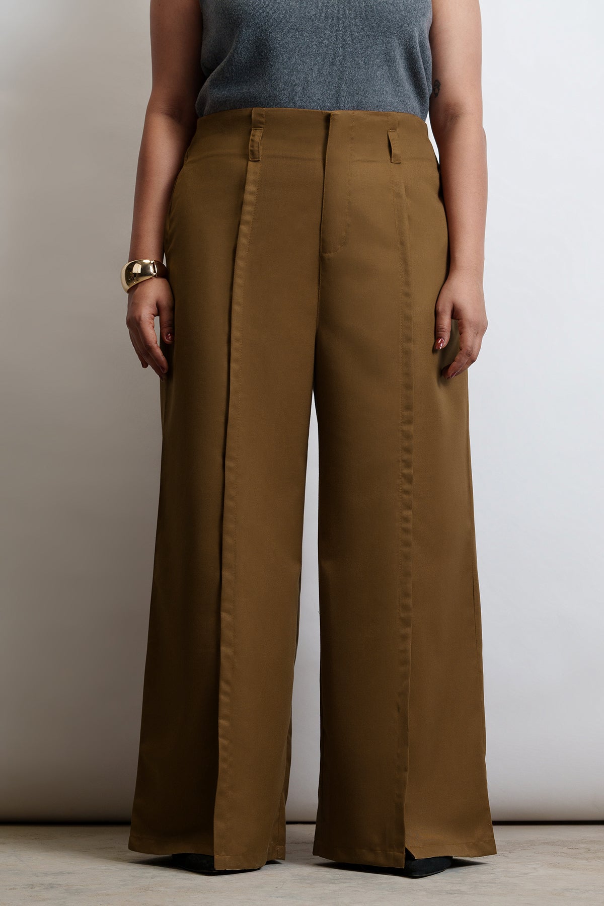 Maplewood Front Slit Curve Flared Korean Pants