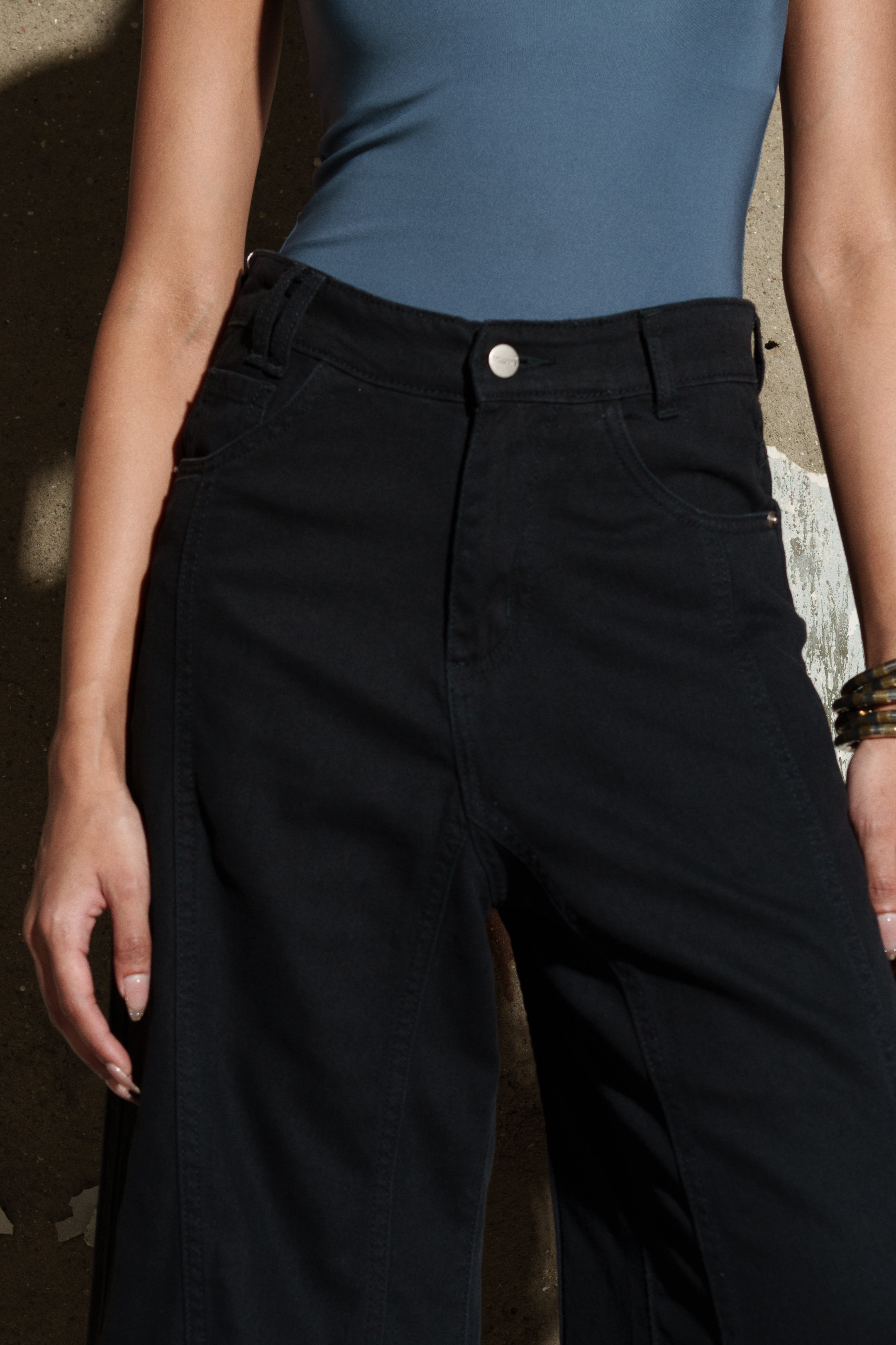 Mirage Black Denim Flared Korean Pants