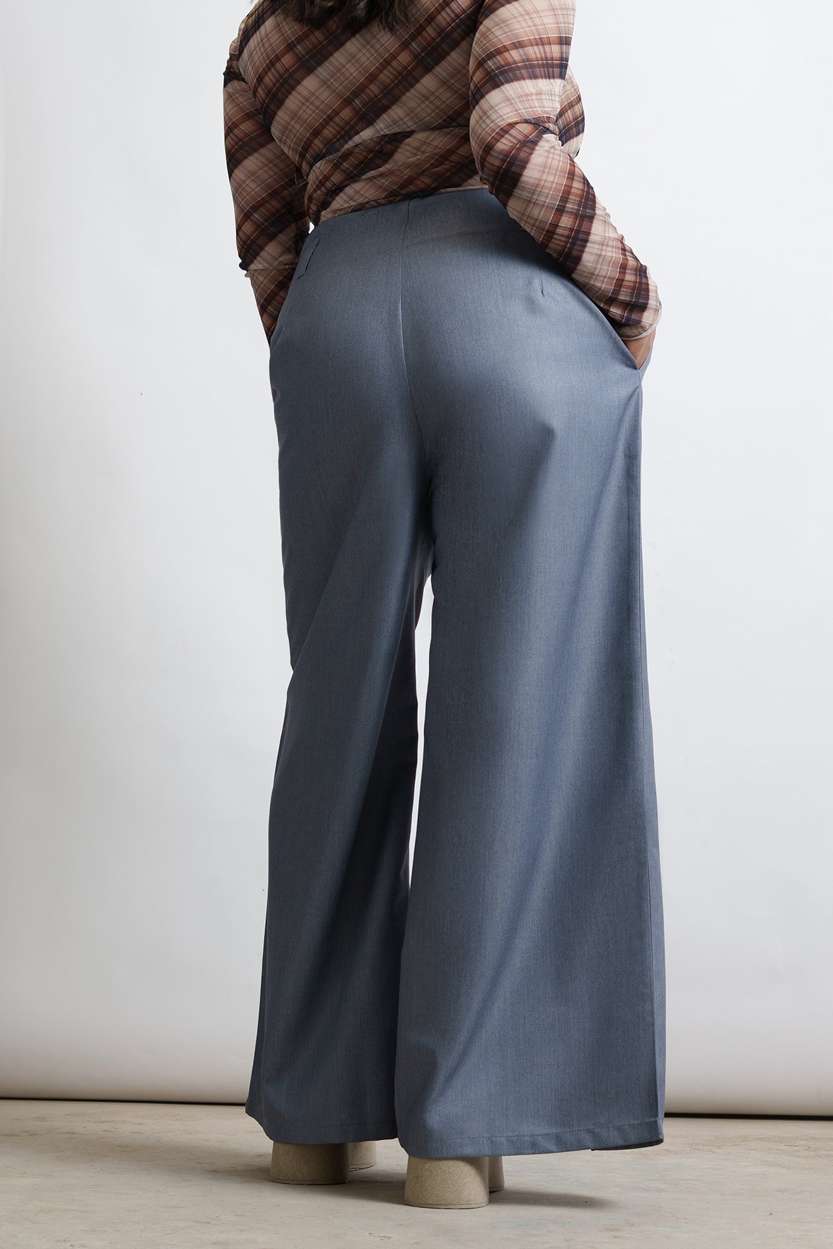 Shale Grey Front Slit Curve Flared Korean Pants