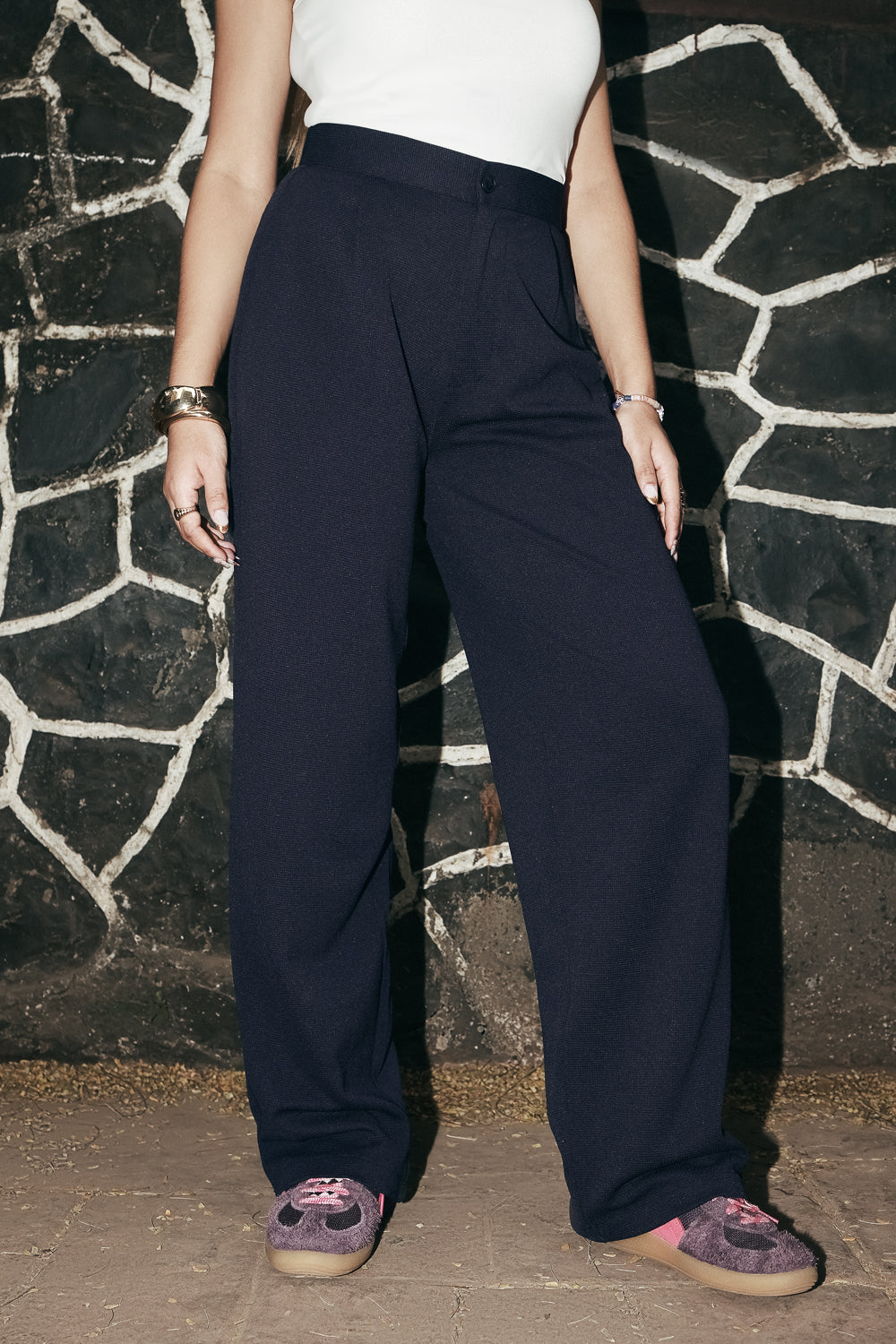 Haute Navy Women's Textured Korean Pants