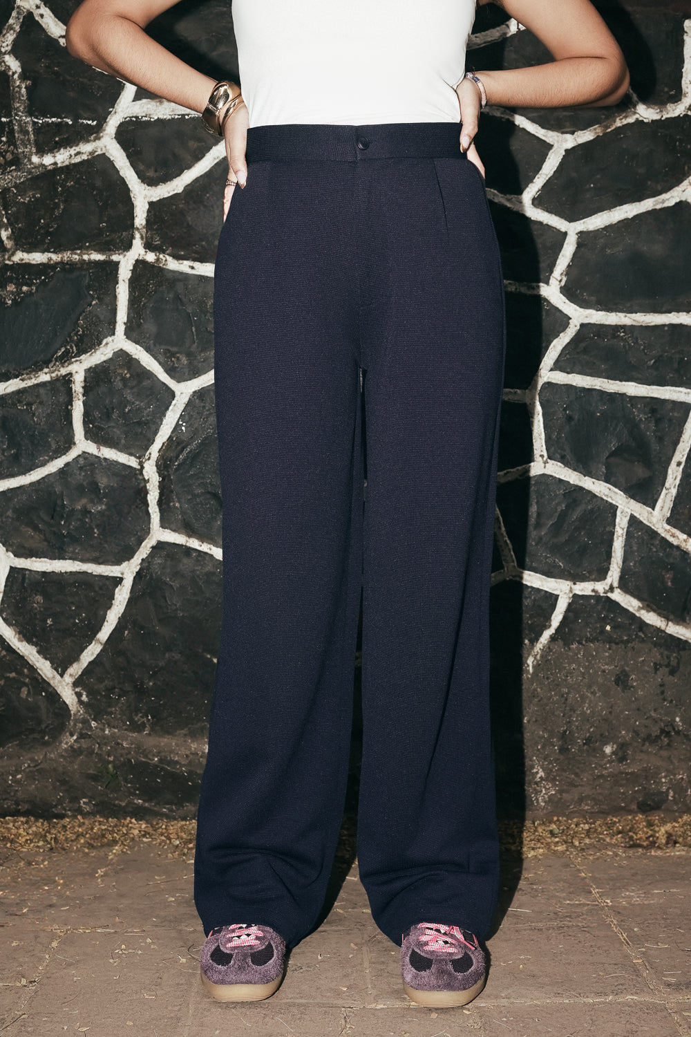 Haute Navy Women's Textured Korean Pants