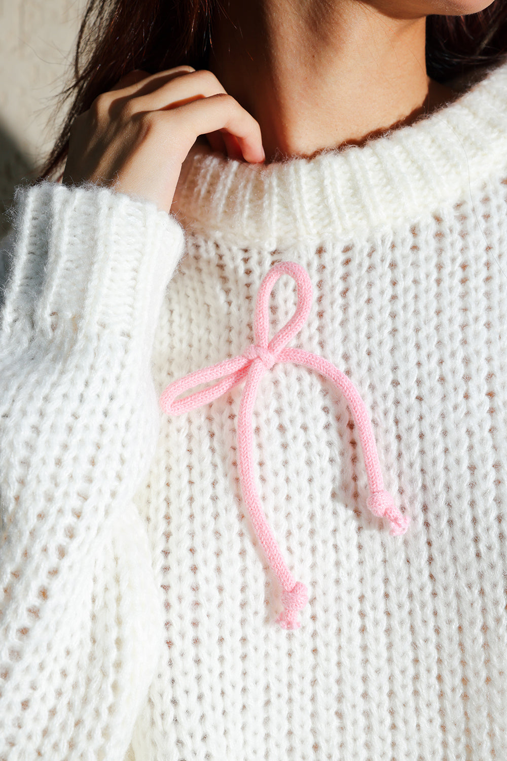 White Oversized Pink Bows Sweater