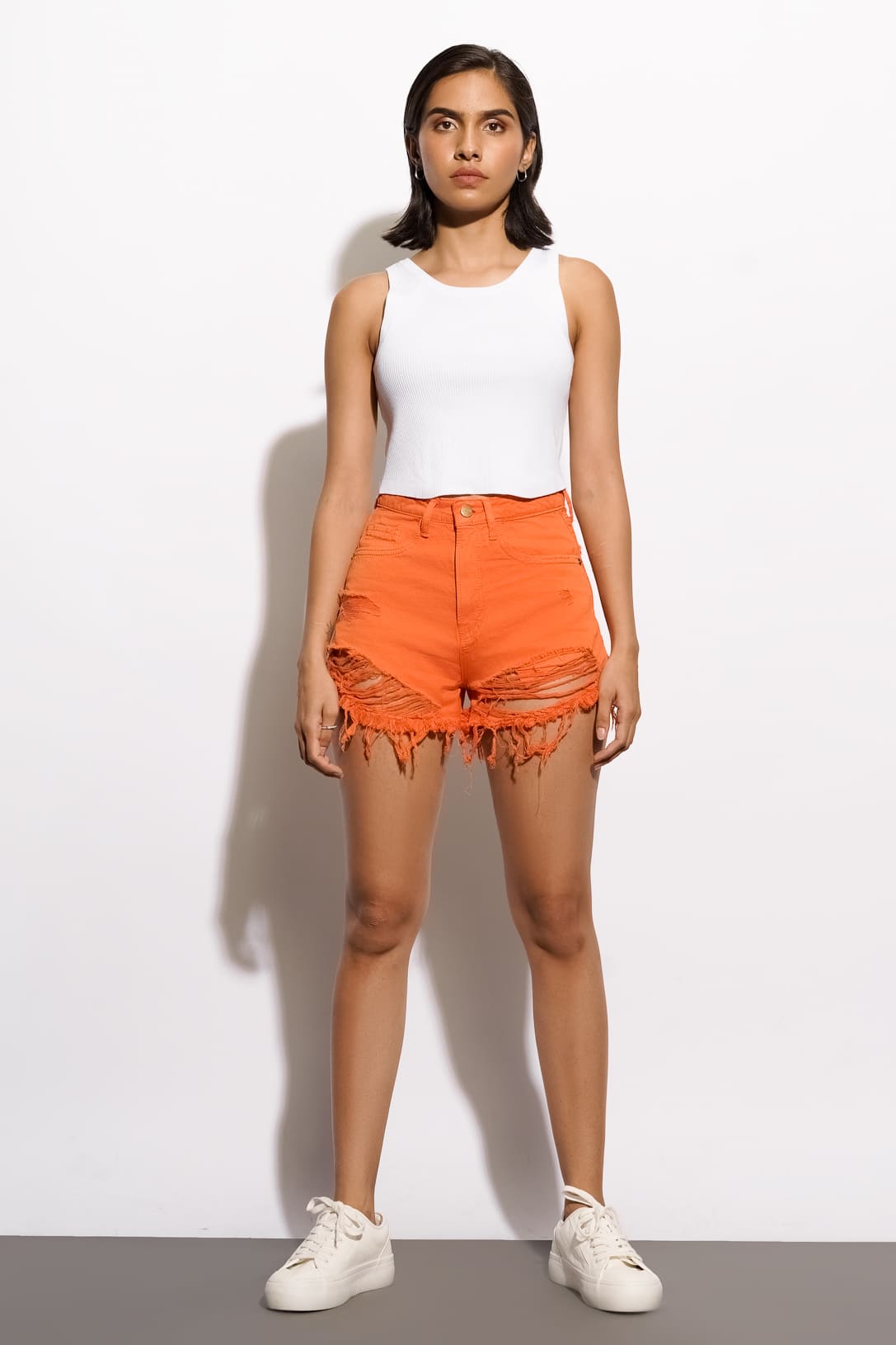 Orange Heavy Distressed Shorts