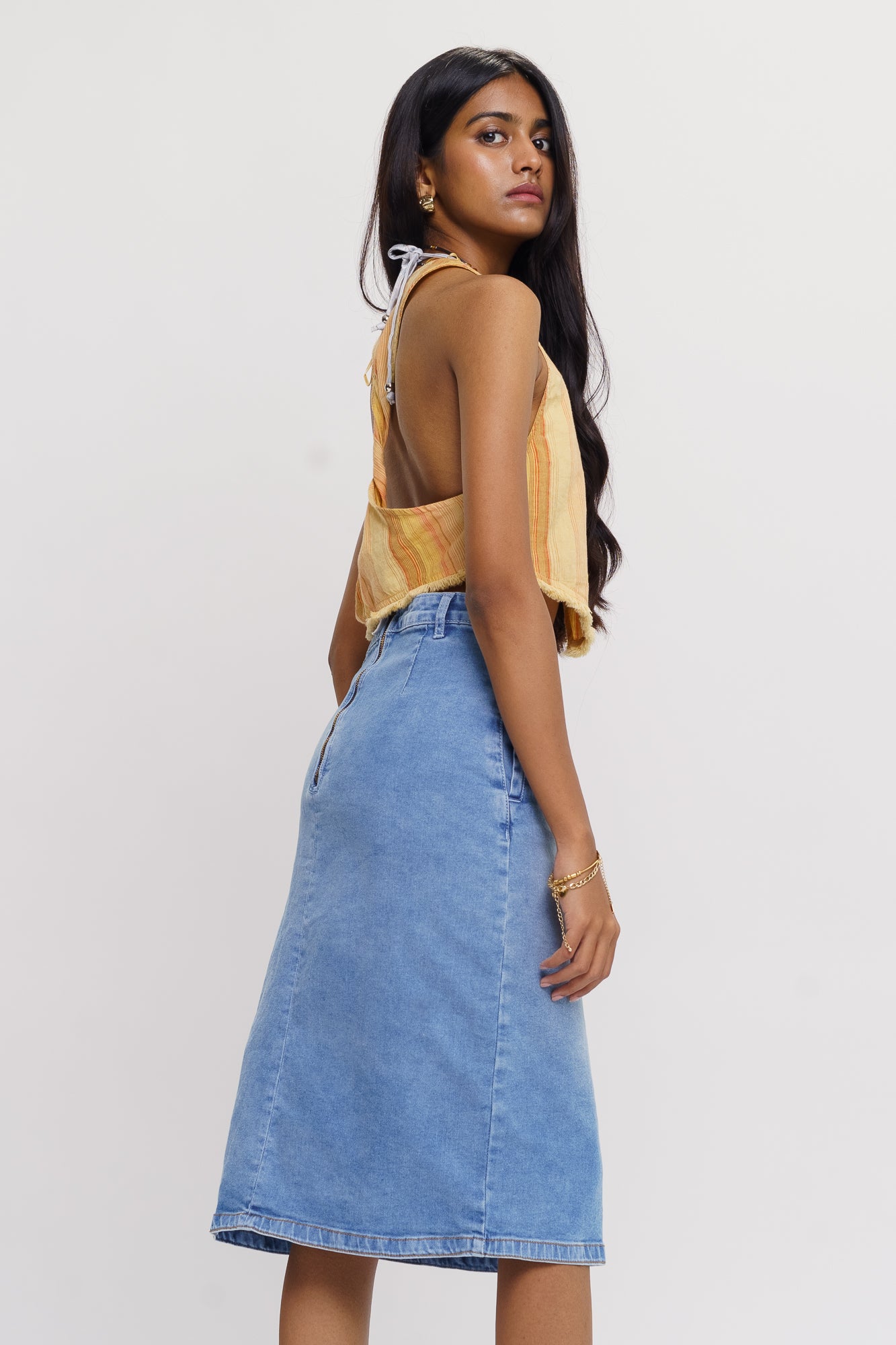 High Waisted Denim Skirt | Button Up Style