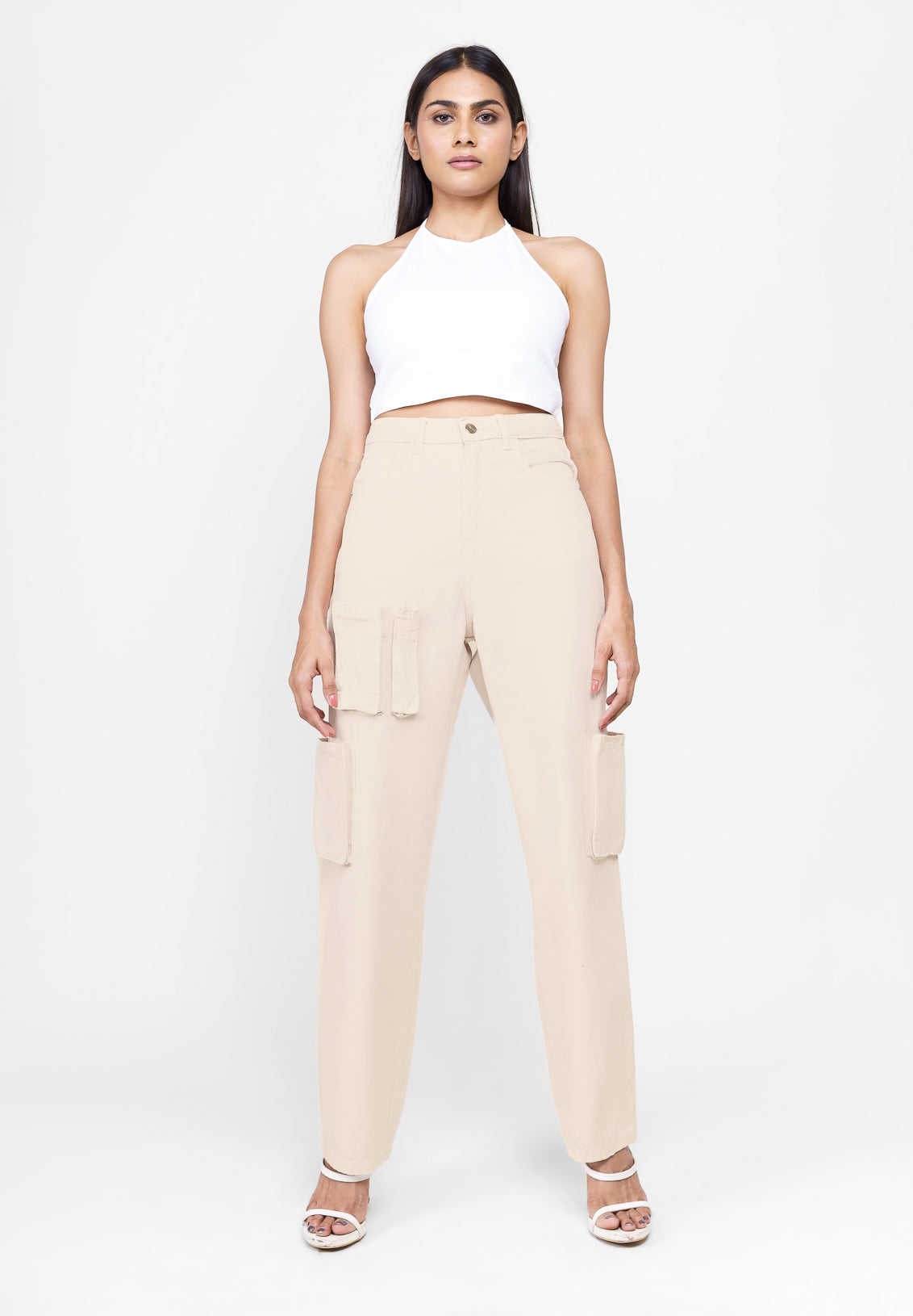 Palish Peach Straight Fit Utility Jeans