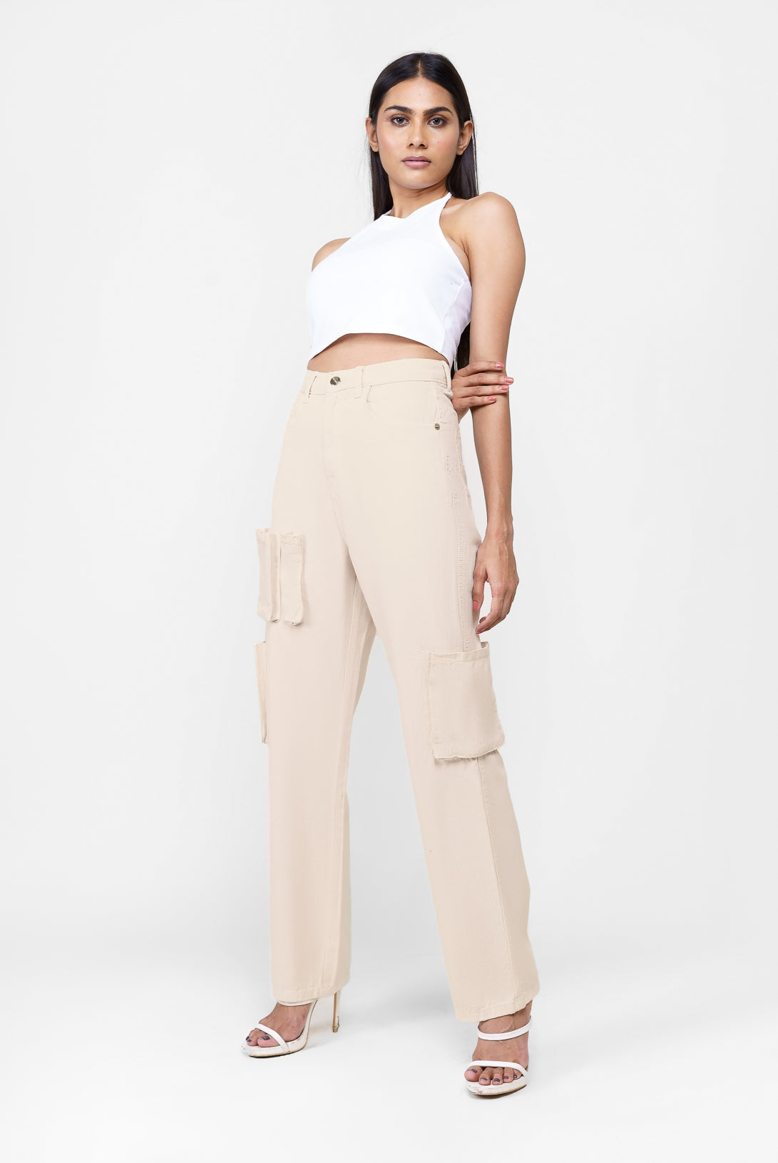 Palish Peach Straight Fit Utility Jeans