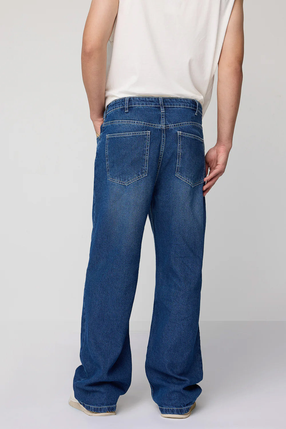 Vintage Blue Slit Knee Men's Baggy Straight Jeans
