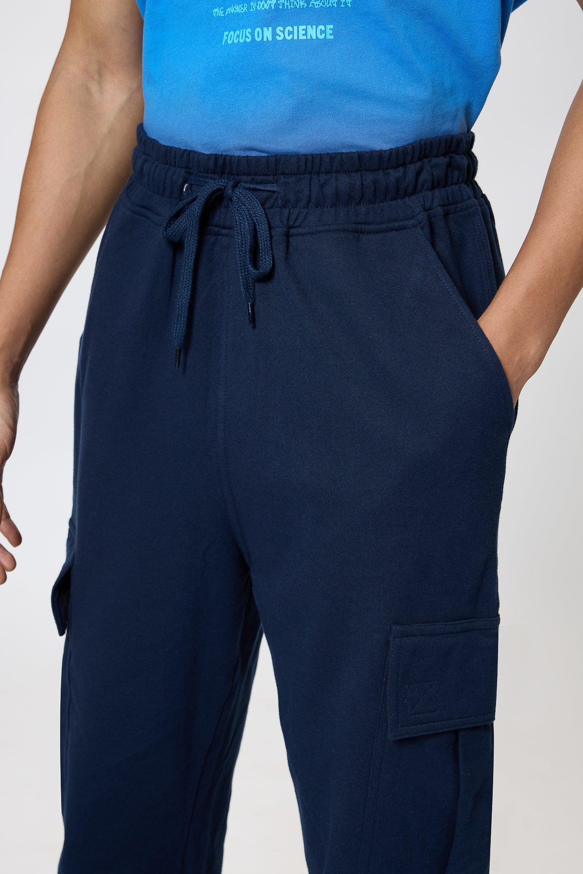 Relaxed Fit Cotton Knitted Men's Jogger Cargos - Navy