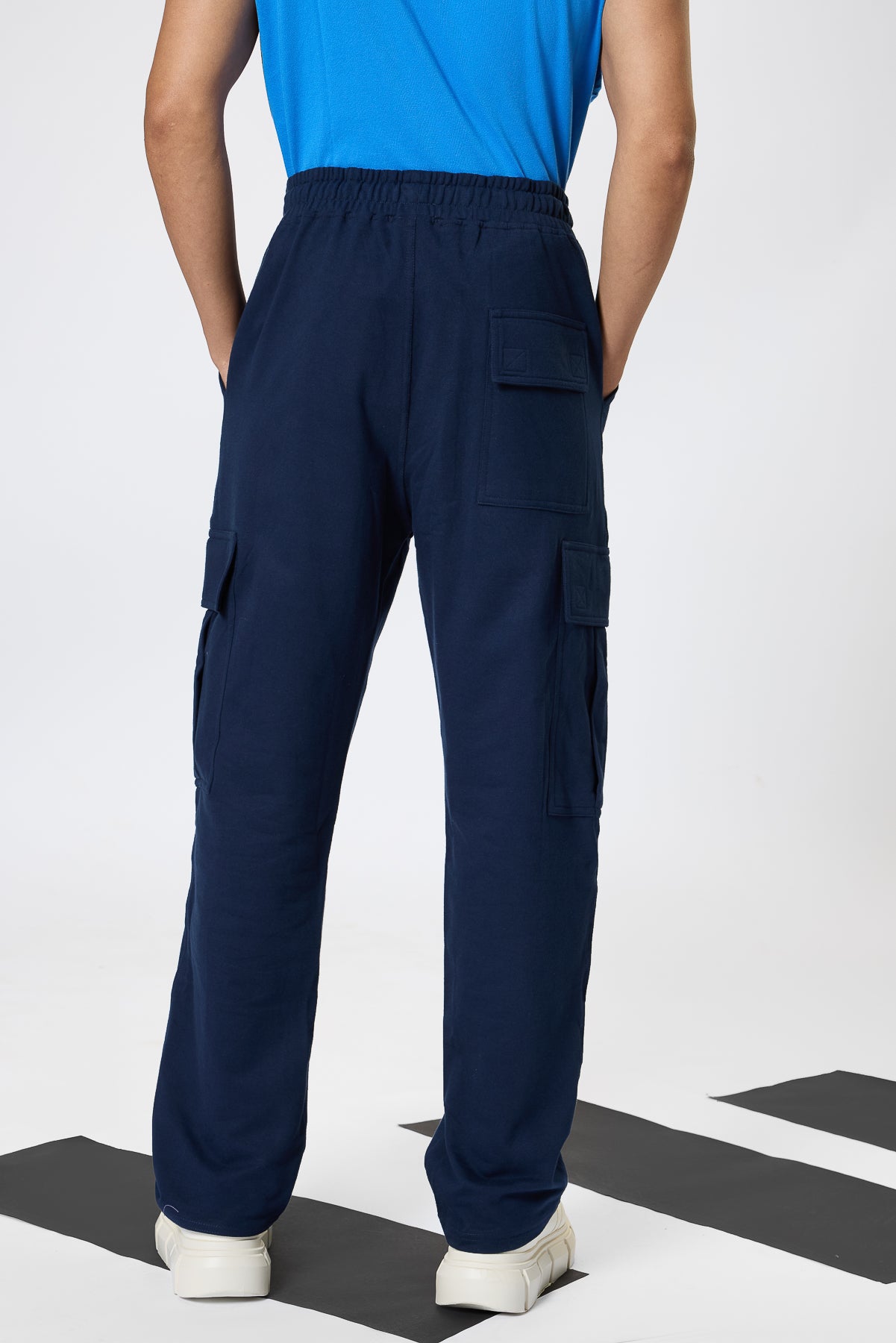 Relaxed Fit Cotton Knitted Men's Jogger Cargos - Navy