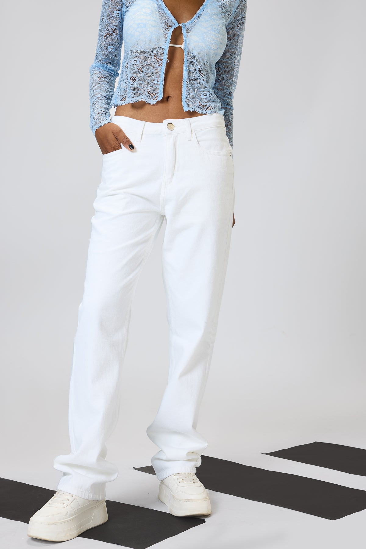 White Straight Tapered Jeans