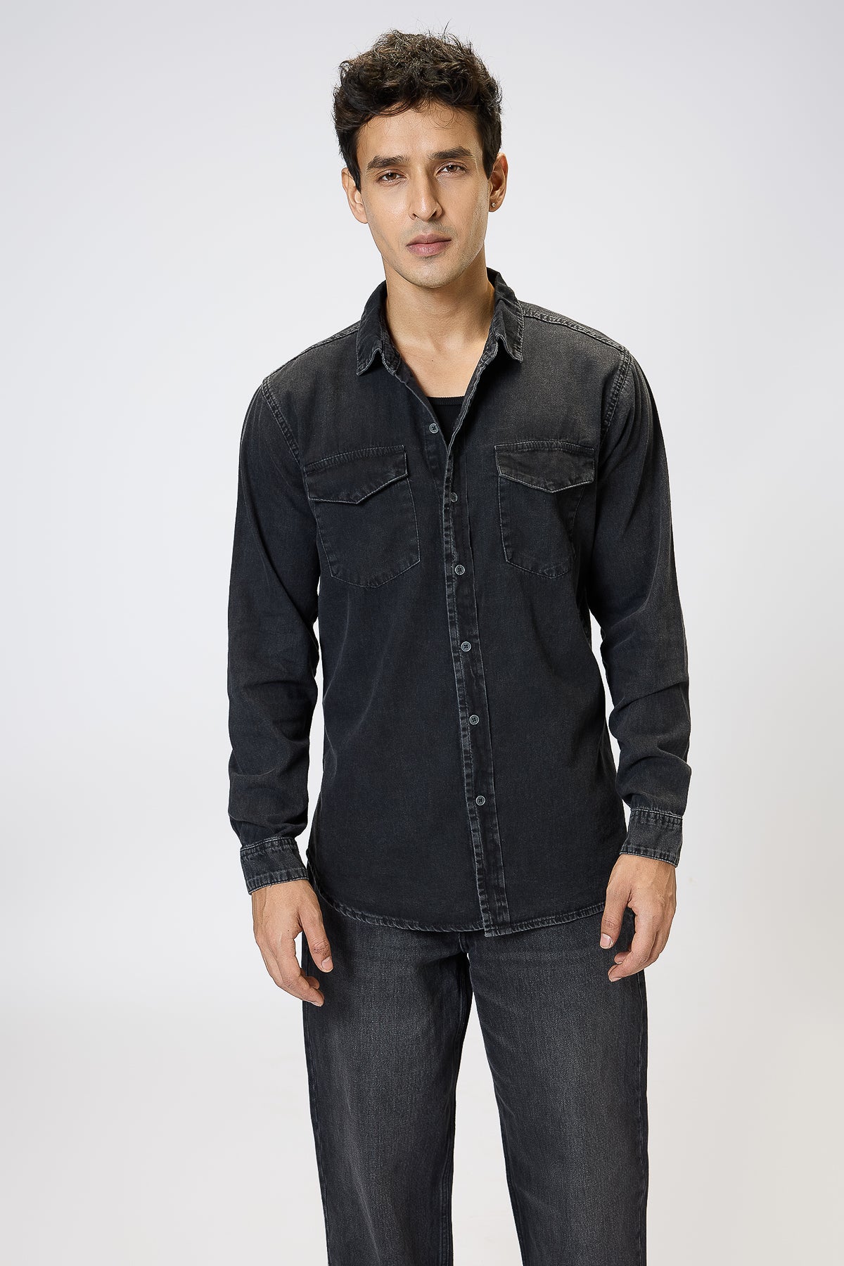 Black Gradated Men's Denim Effect Shirt