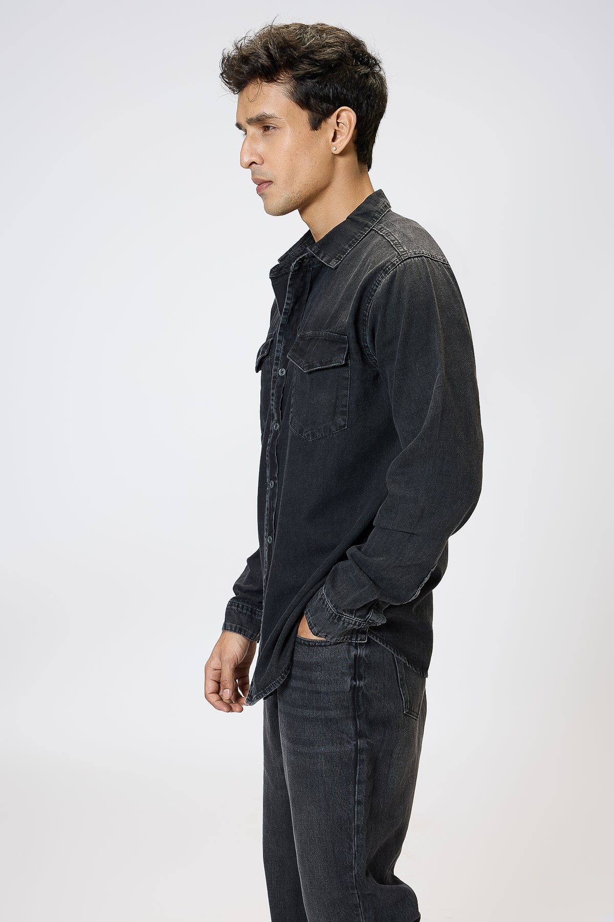 Black Gradated Men's Denim Effect Shirt