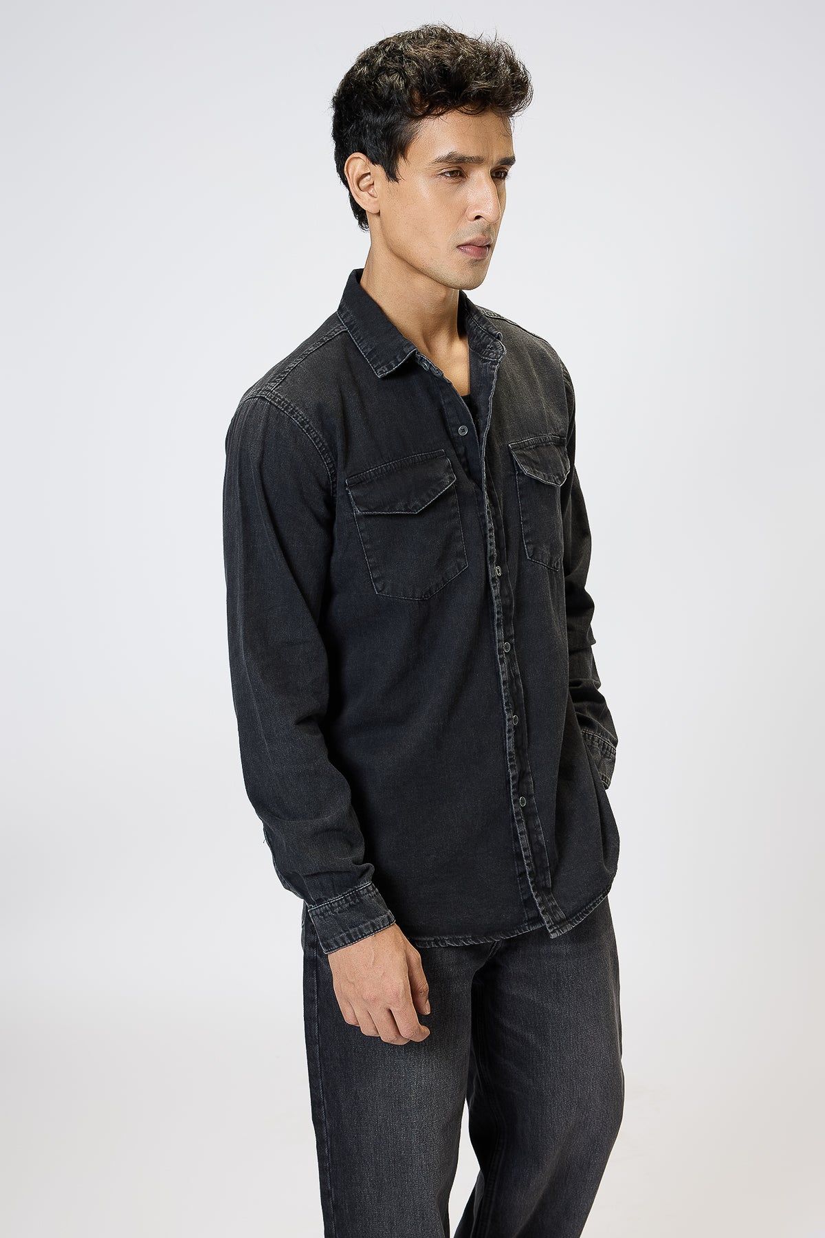 Black Gradated Men's Denim Effect Shirt