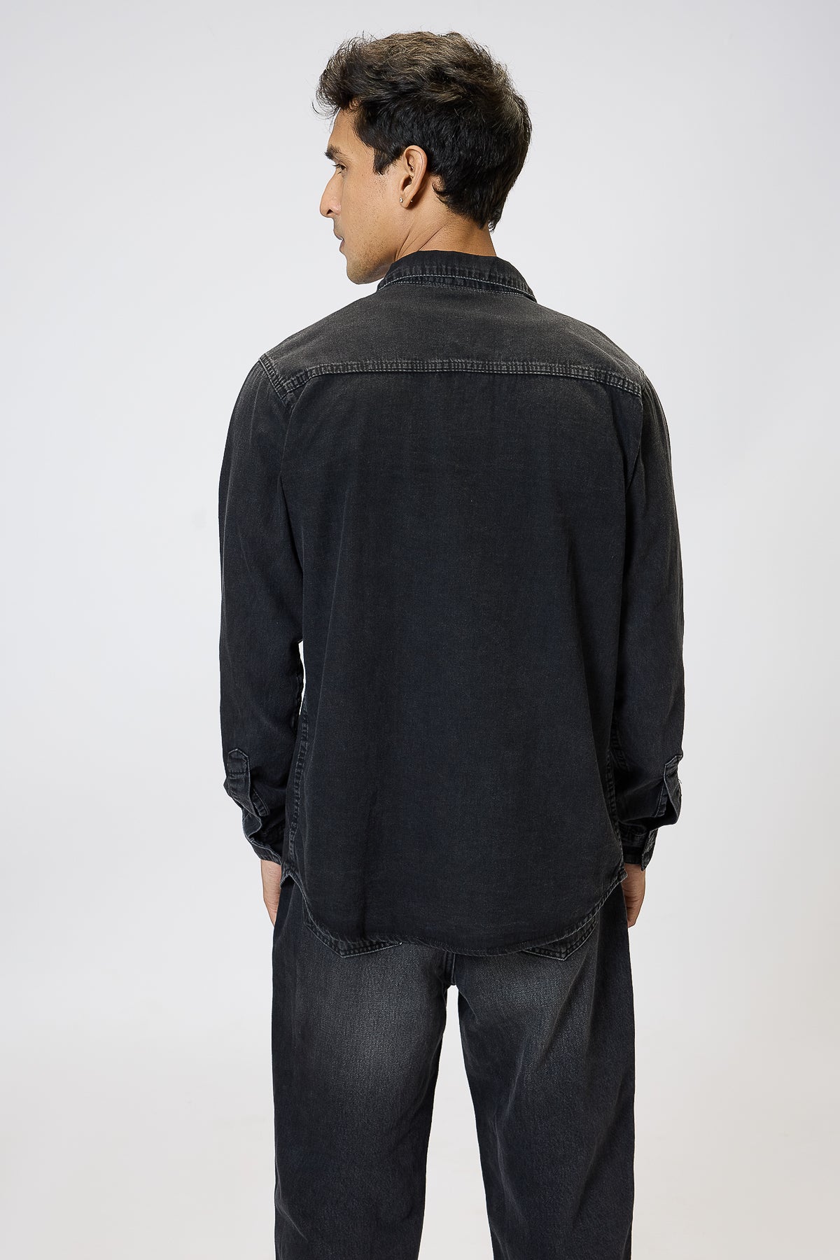 Black Gradated Men's Denim Effect Shirt