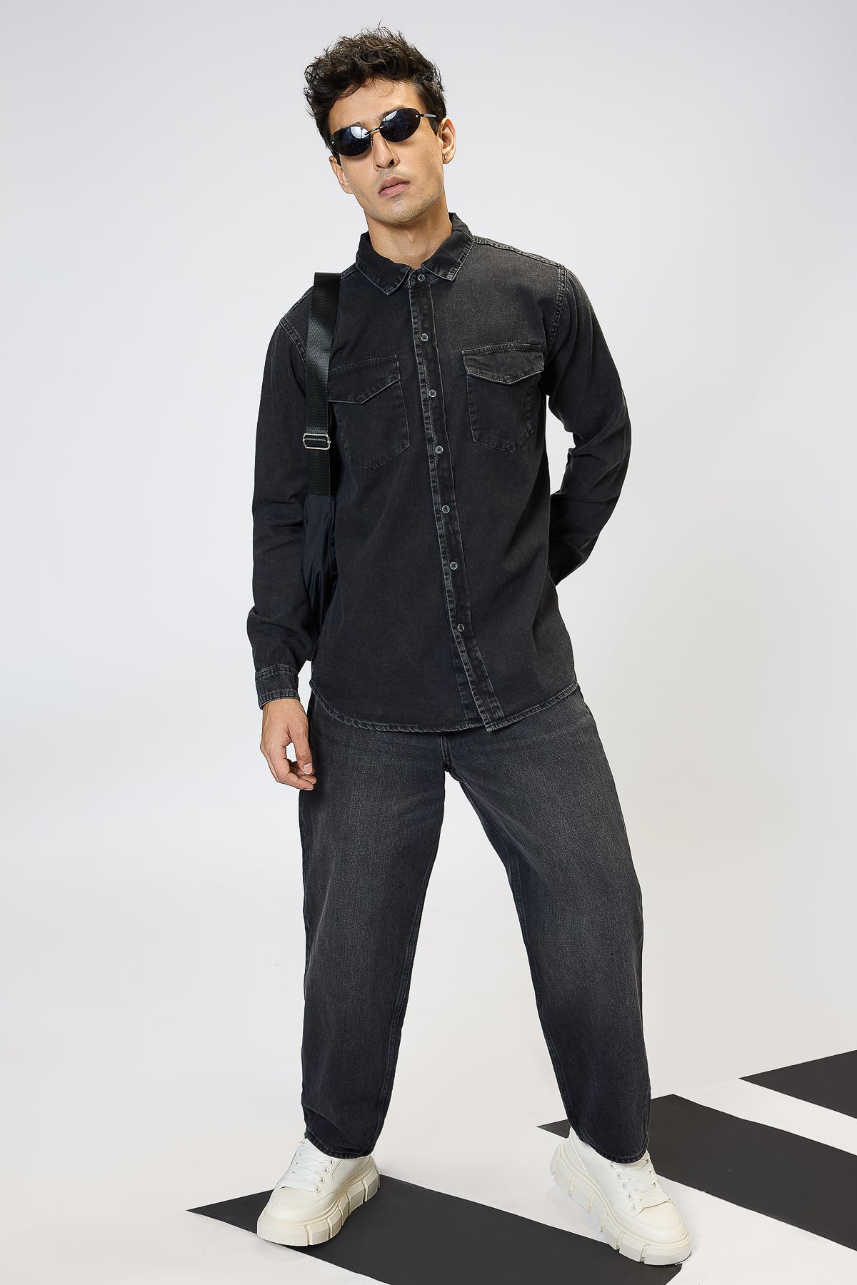 Black Gradated Men's Denim Effect Shirt