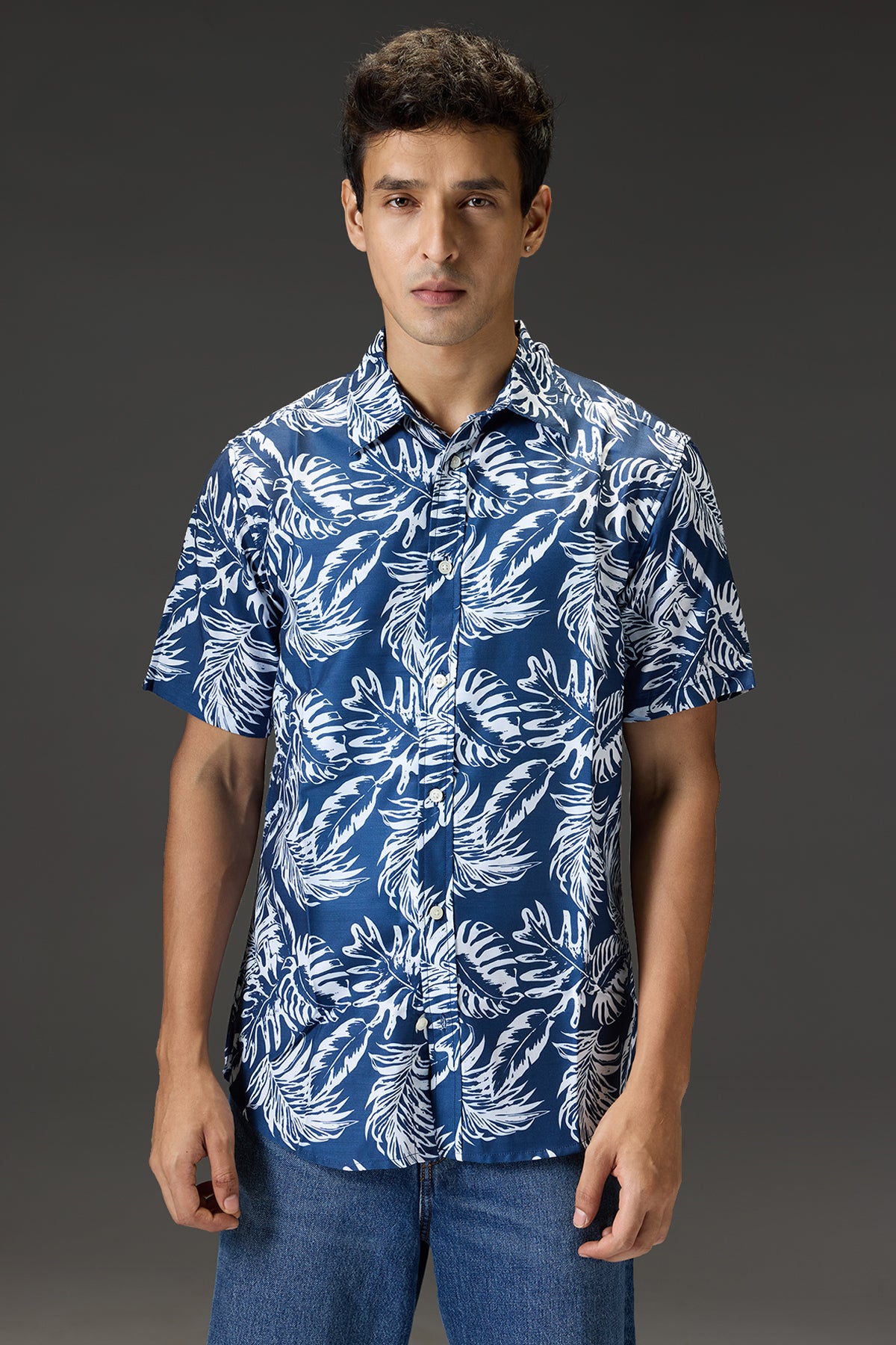 Men's Regular Blue Tropical Shirt