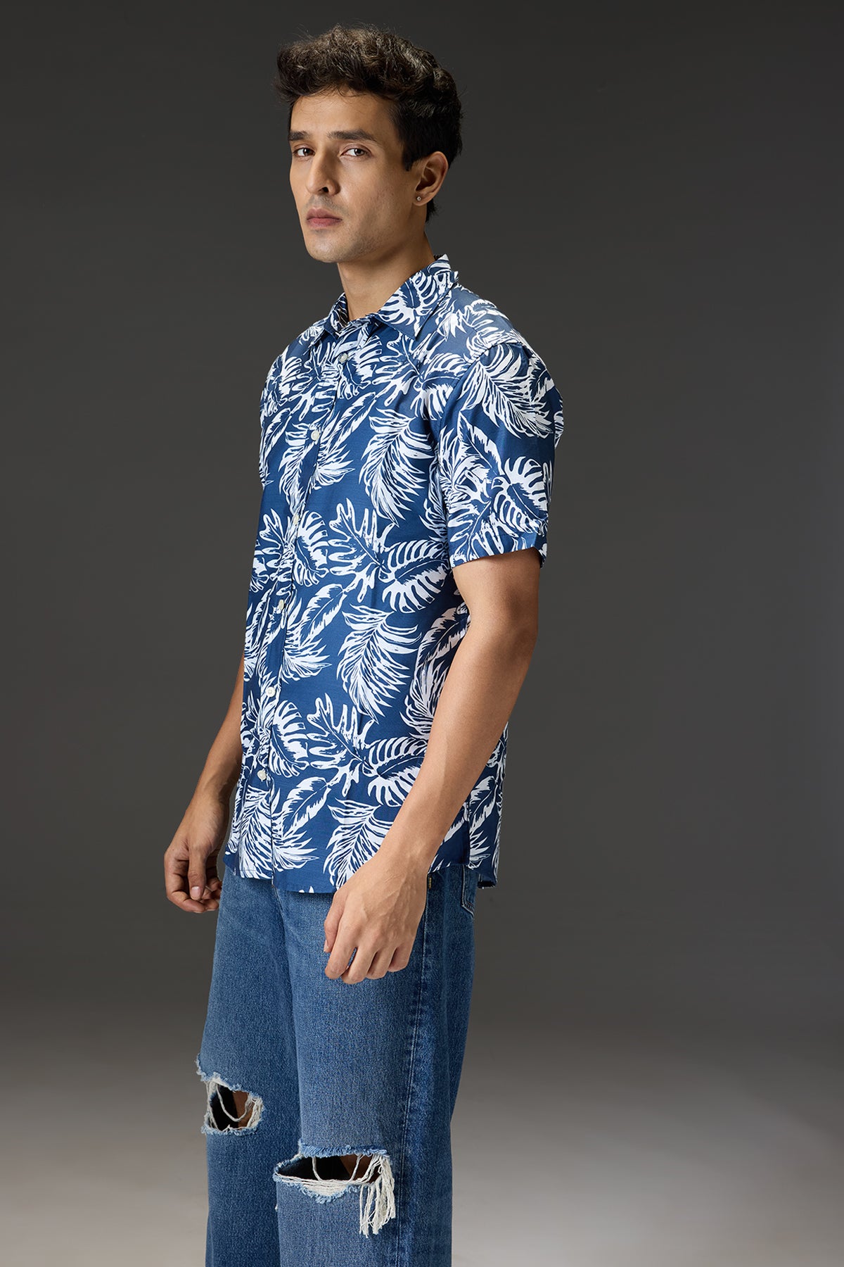 Men's Regular Blue Tropical Shirt