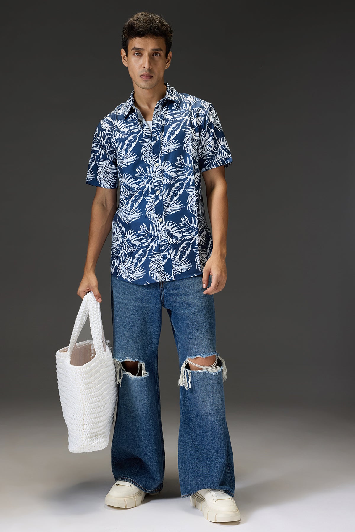 Men's Regular Blue Tropical Shirt