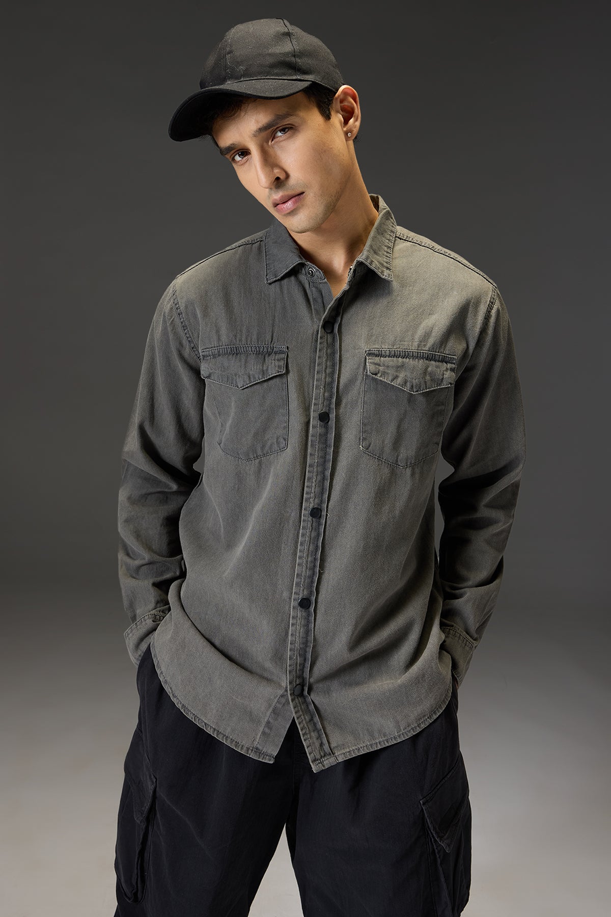 Ombre Grey Men's Denim Effect Shirt