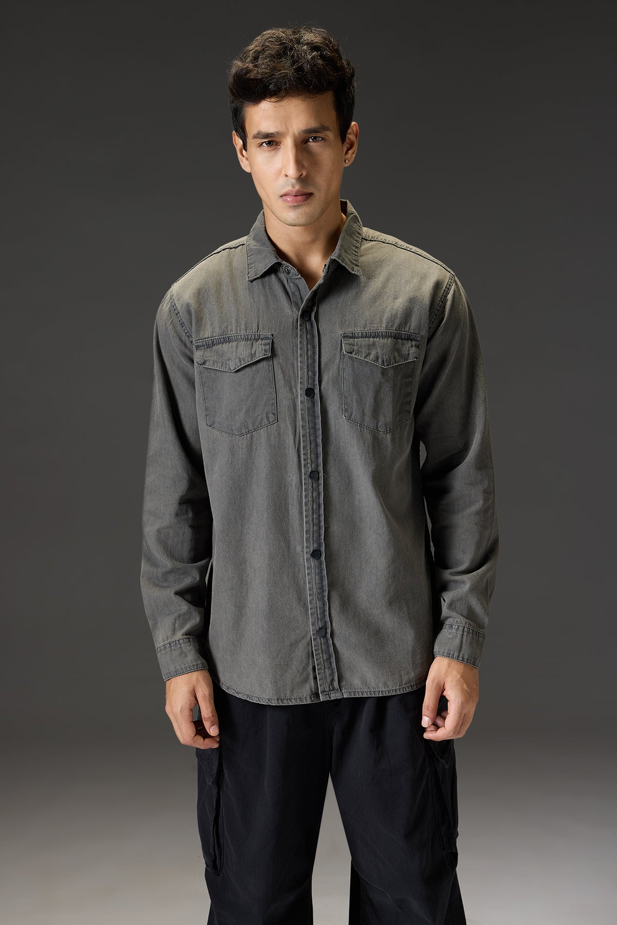 Ombre Grey Men's Denim Effect Shirt