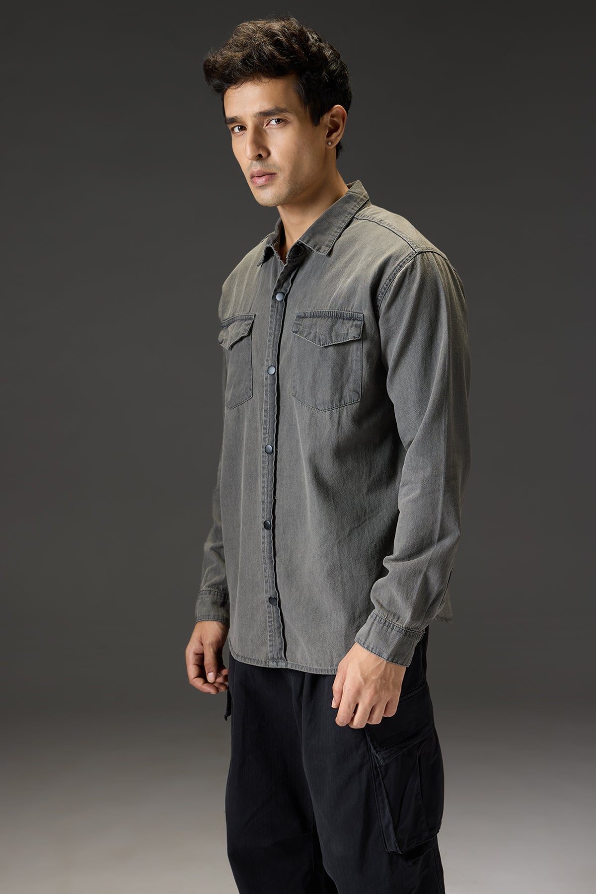 Ombre Grey Men's Denim Effect Shirt