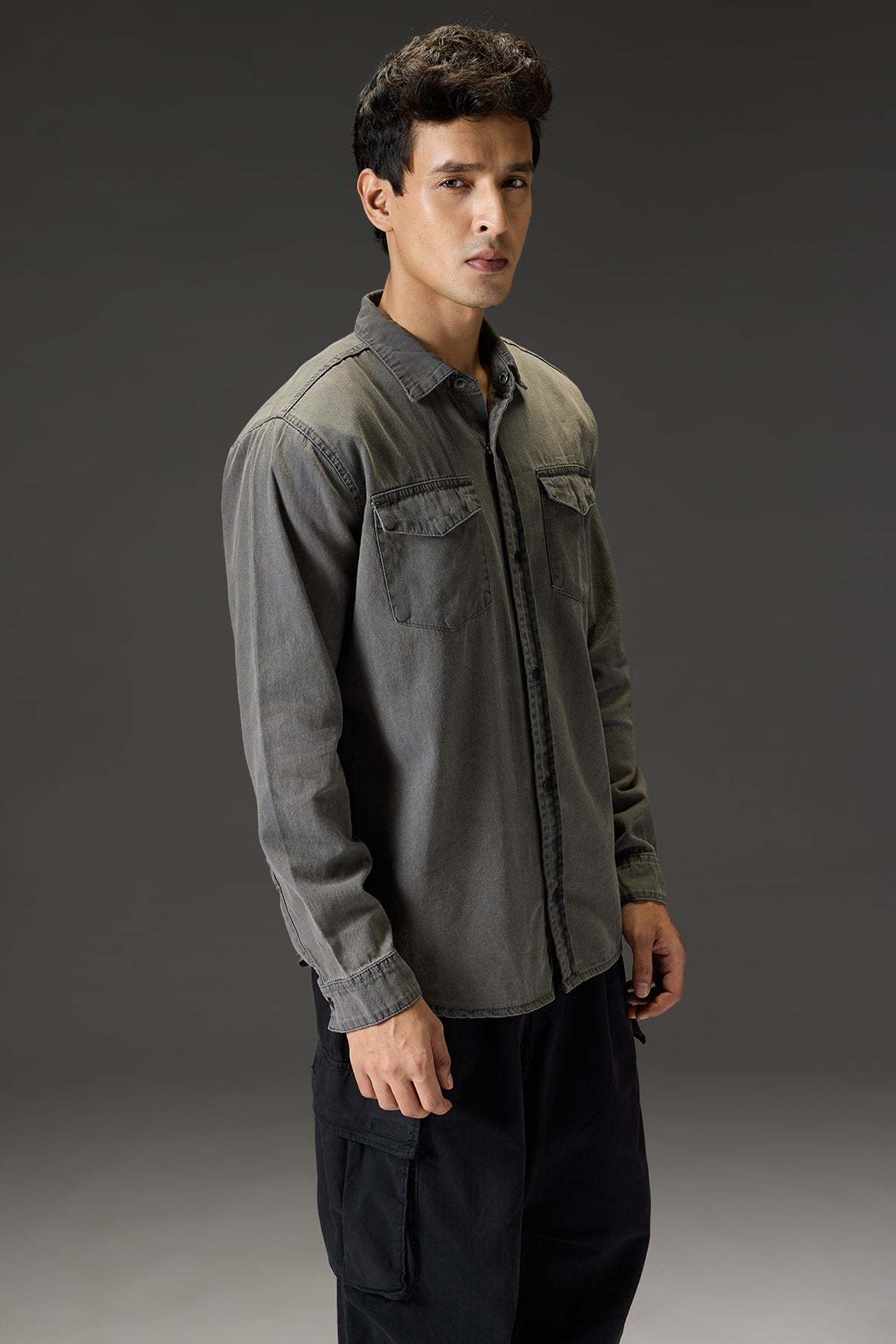 Ombre Grey Men's Denim Effect Shirt