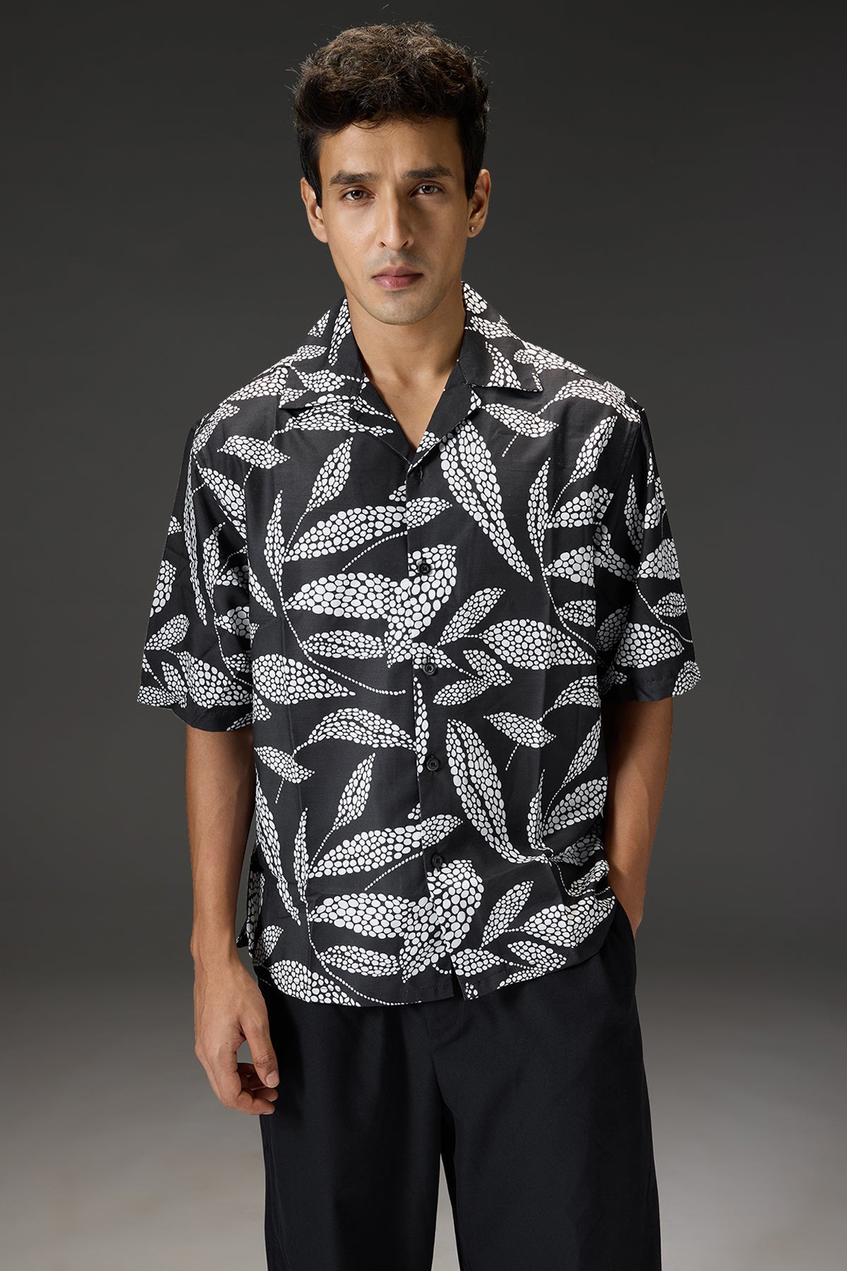 Graphite Leaf Men's Resort Collar Shirt