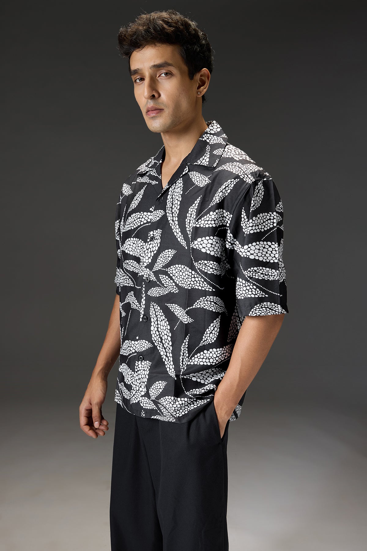 Graphite Leaf Men's Resort Collar Shirt