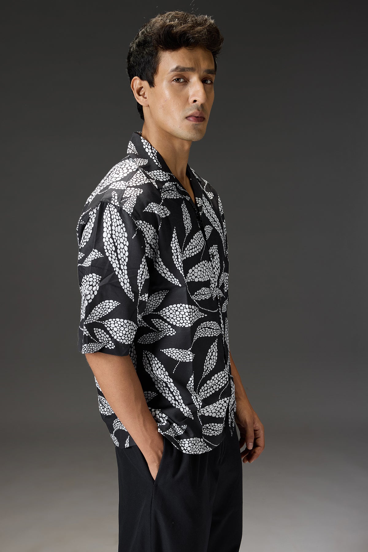 Graphite Leaf Men's Resort Collar Shirt