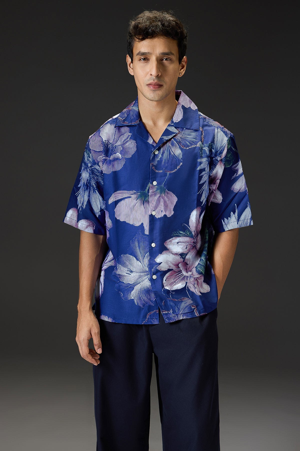 Men's Blue Printed Relaxed Shirt