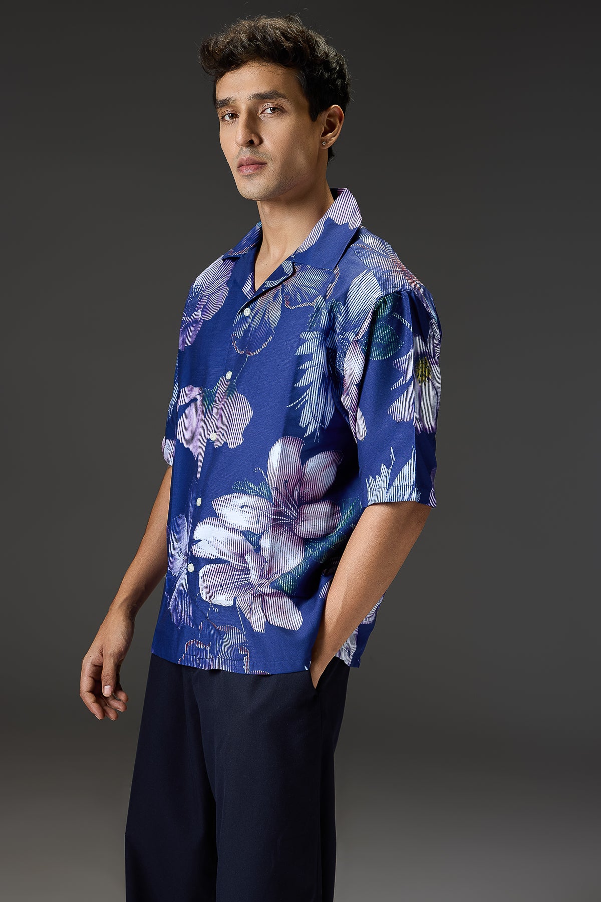 Men's Blue Printed Relaxed Shirt