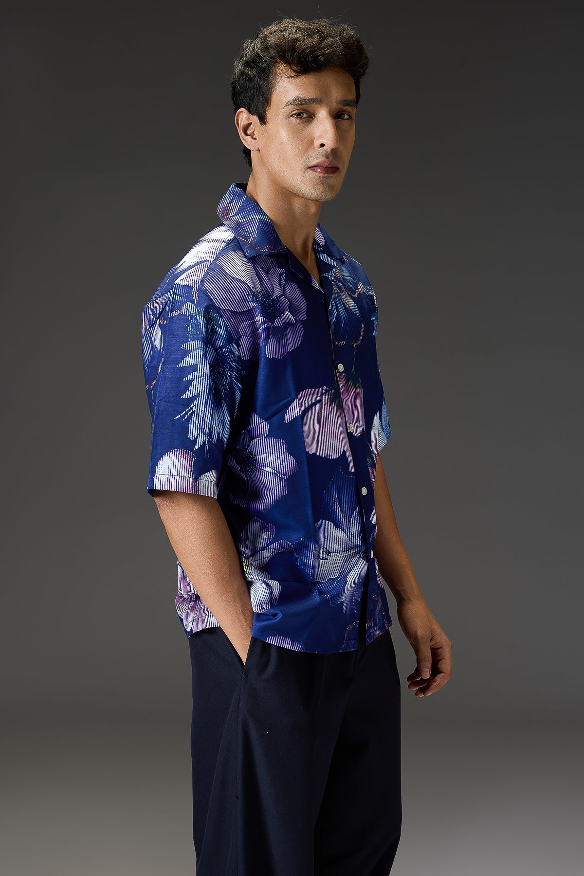 Men's Blue Printed Relaxed Shirt