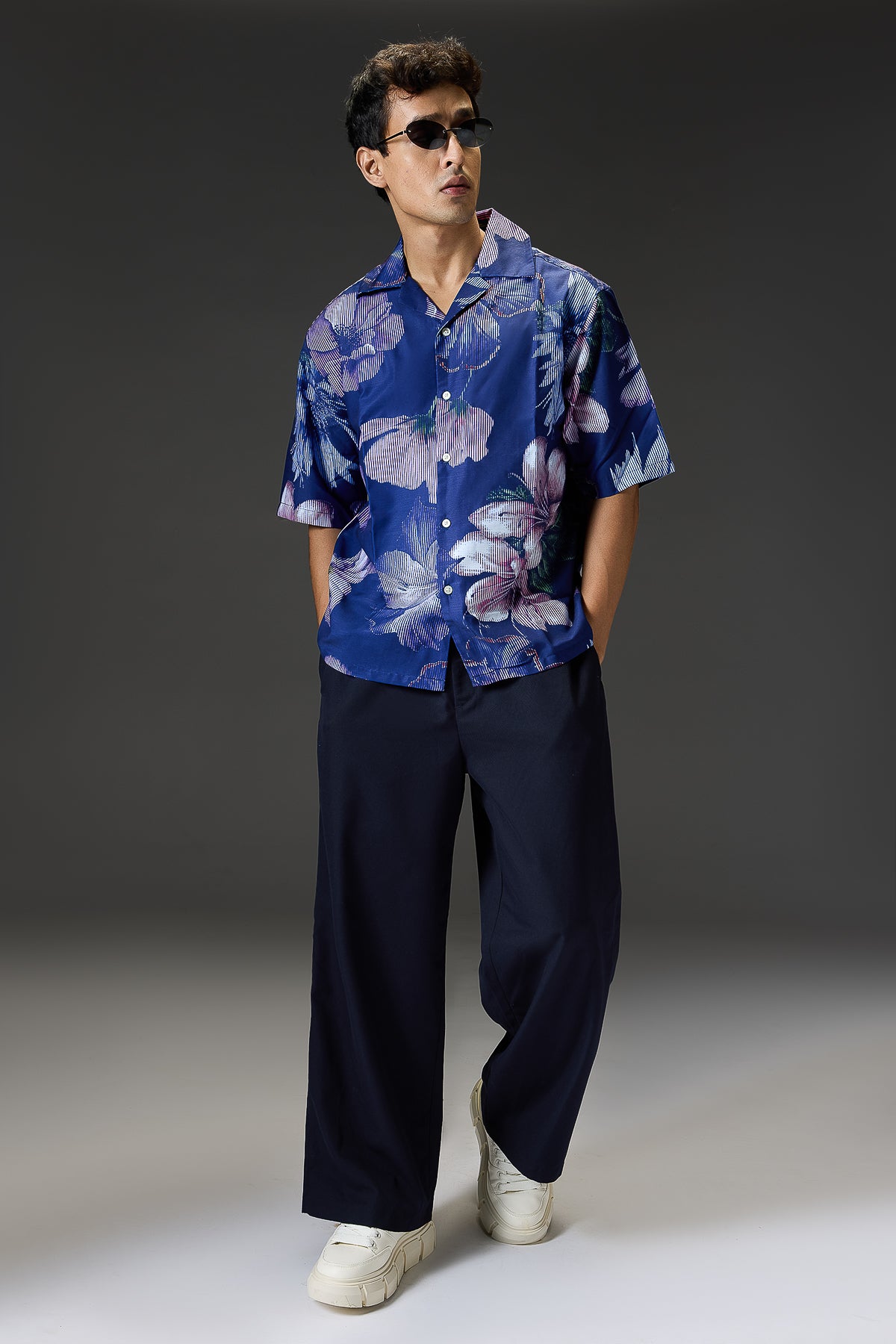 Men's Blue Printed Relaxed Shirt