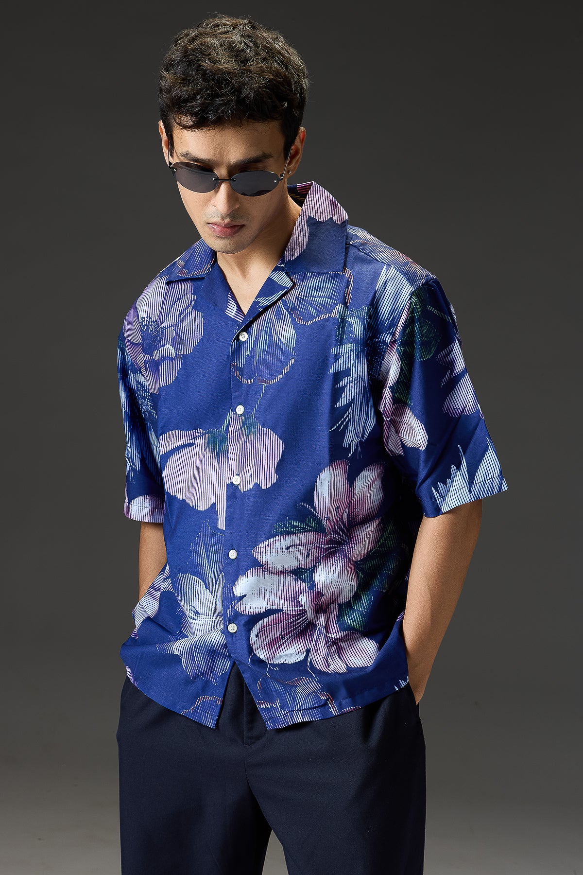 Men's Blue Printed Relaxed Shirt