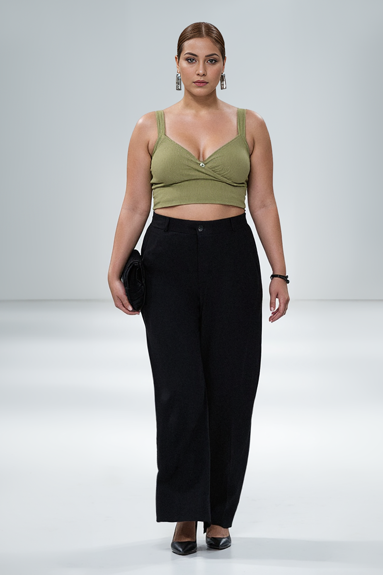 Neat Black Curve Straight Korean Pants
