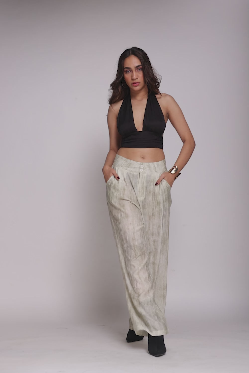 Mellow Beige Sheer Double Button Korean Pants Mellow Beige Sheer Double Button Korean Pants