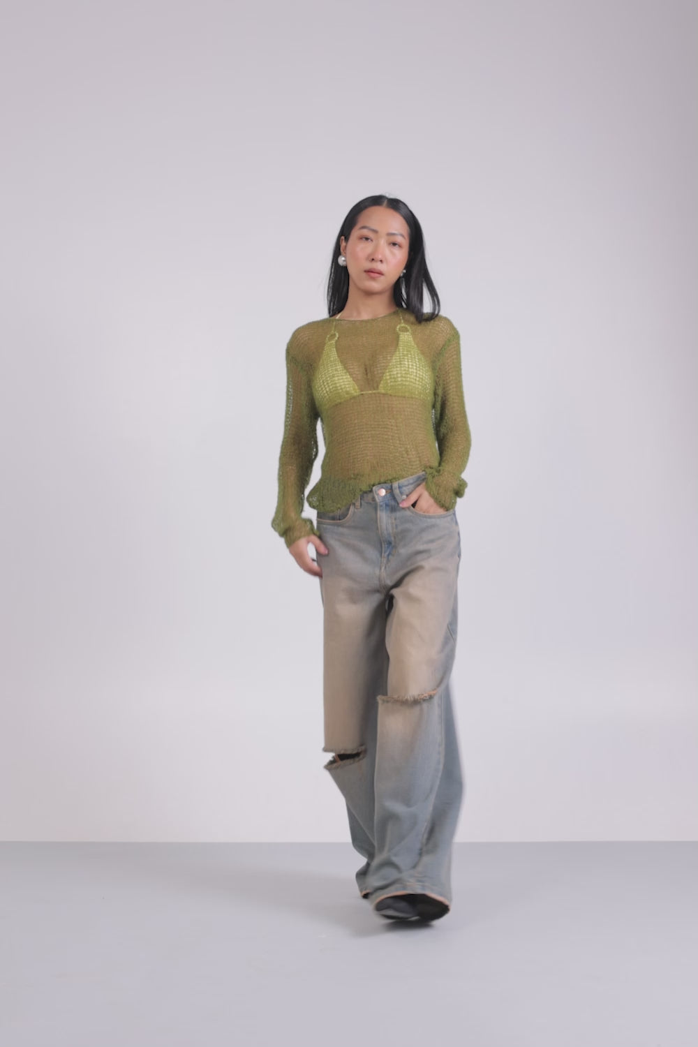 【SCENERITY】Kat Brown Wide Jeans Ochre Contrast Stitch Wide Jeans