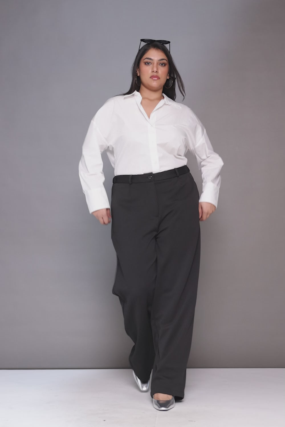 Polished Black Curve Textured Korean Pants
