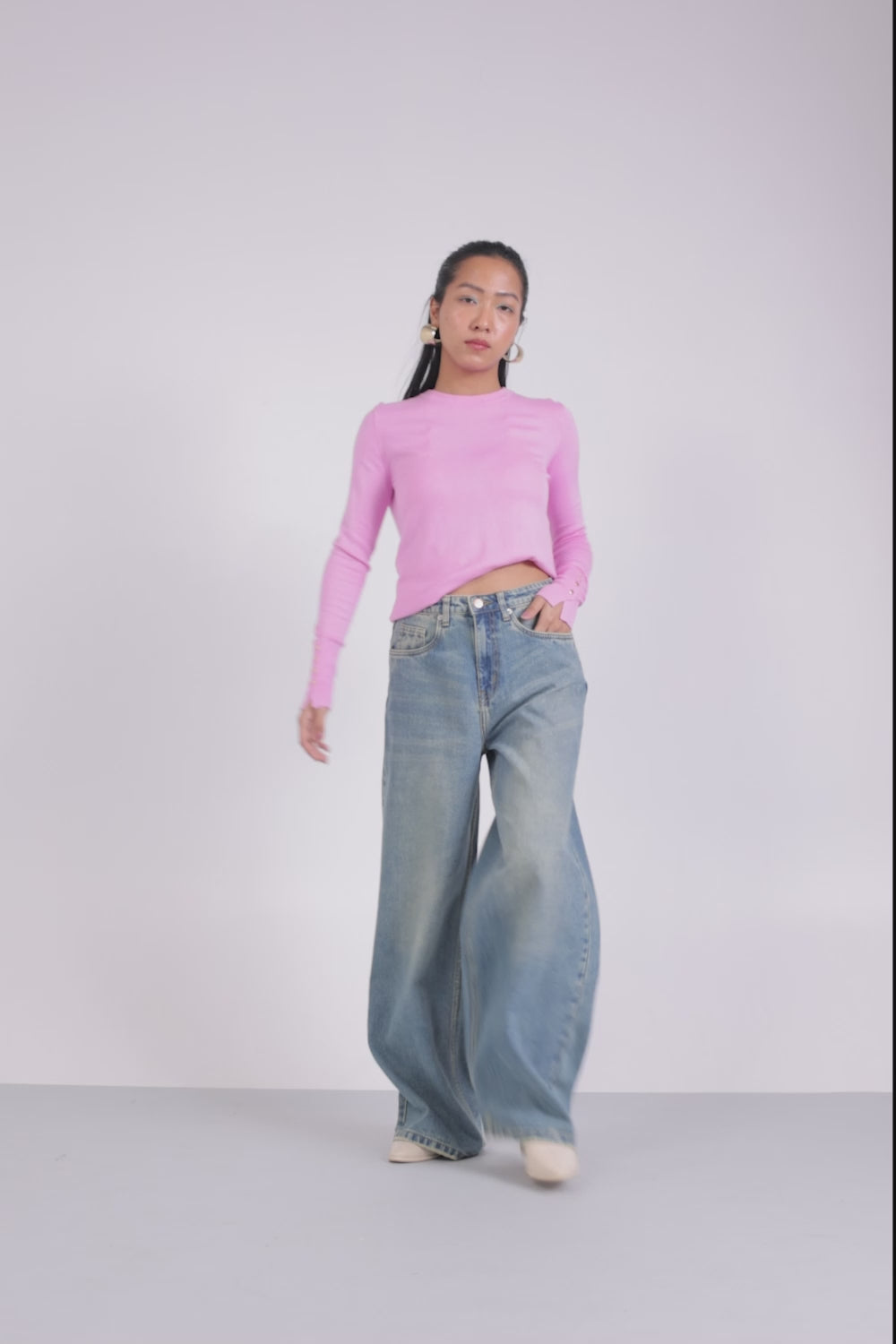【SCENERITY】Kat Brown Wide Jeans Ochre Contrast Stitch Wide Jeans