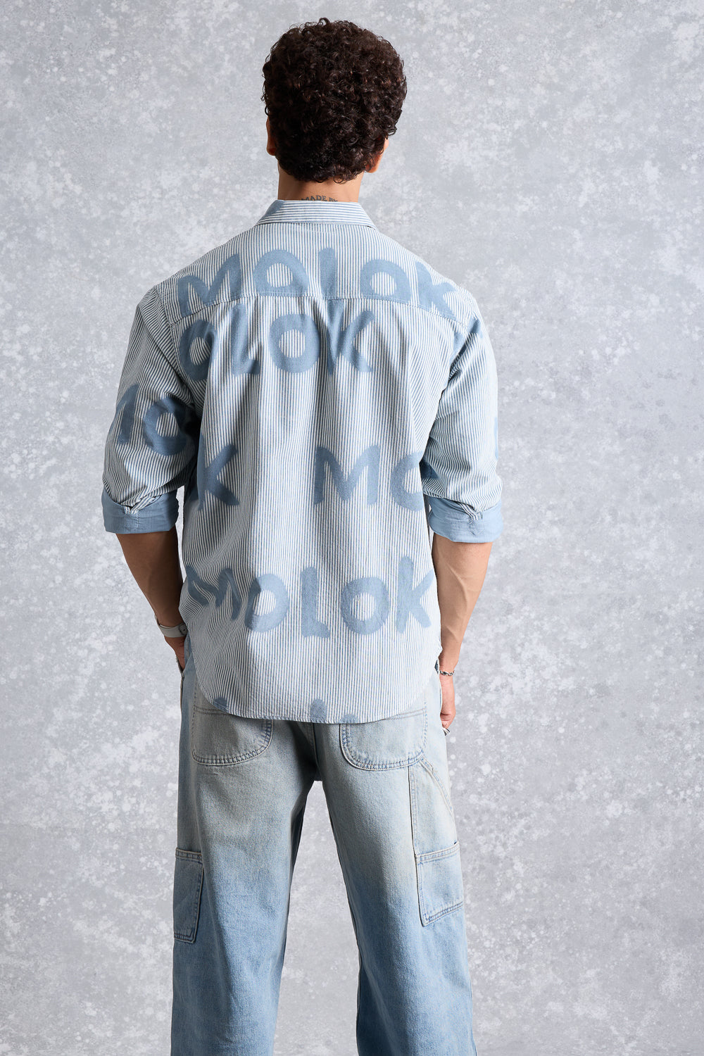 Men's Blue Striped Graffiti Shirt