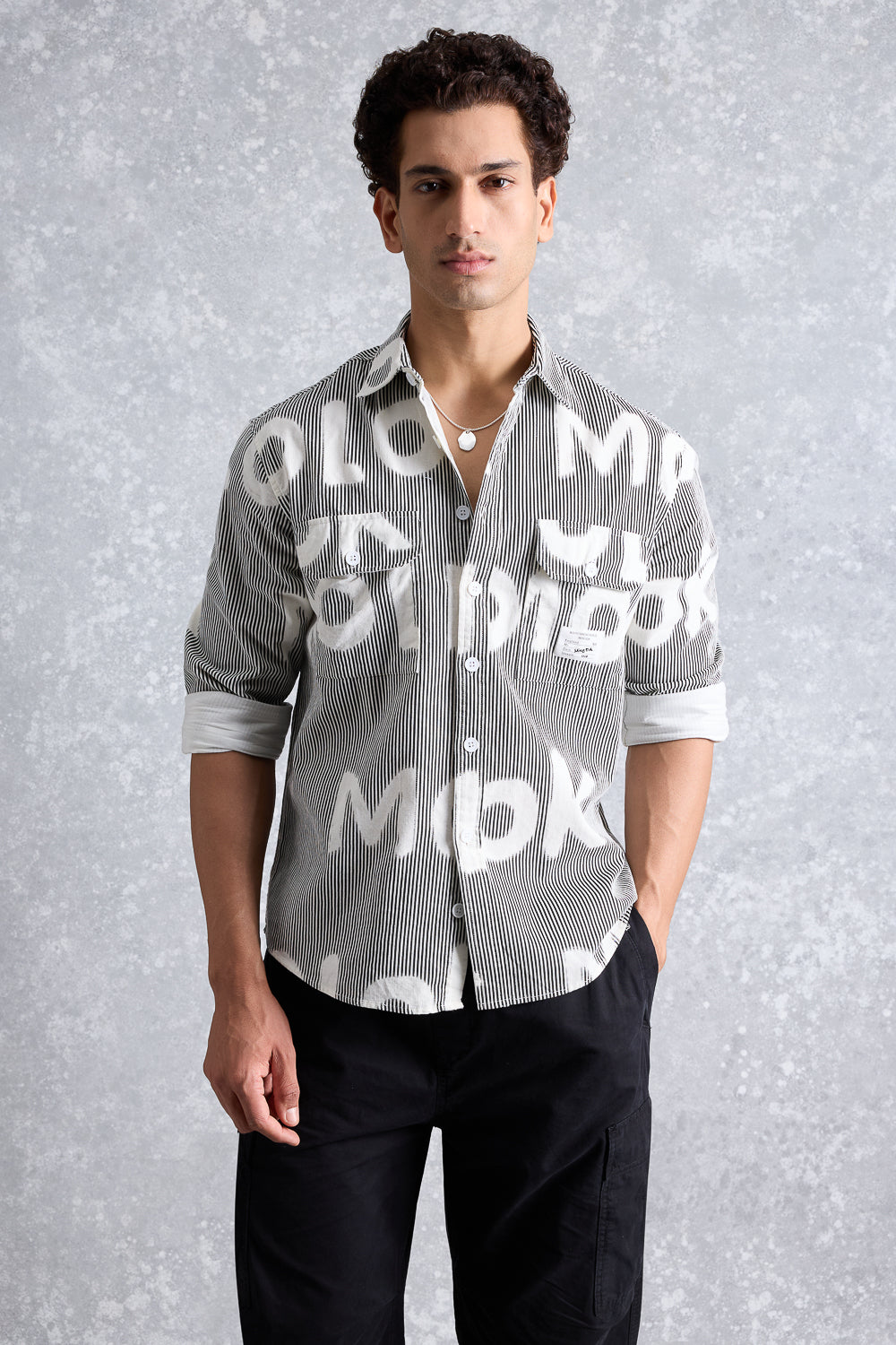 Men's Grey Striped Graffiti Shirt